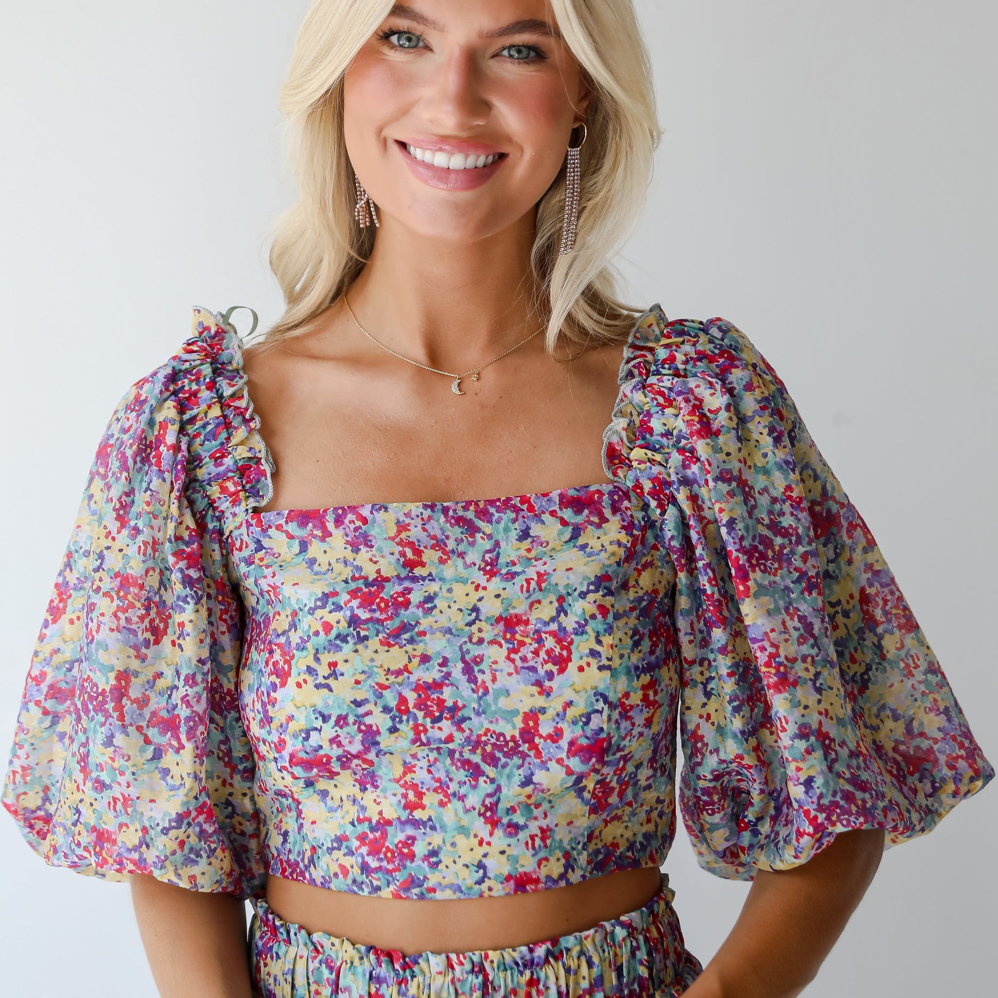 FINAL SALE - Instantly Perfect Multicolored Floral Cropped Blouse