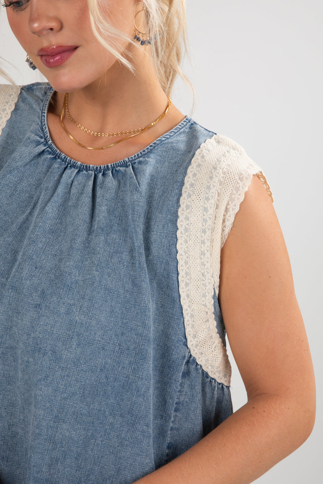 FINAL SALE - Never A Dull Moment Indigo Denim Lace Mini Dress