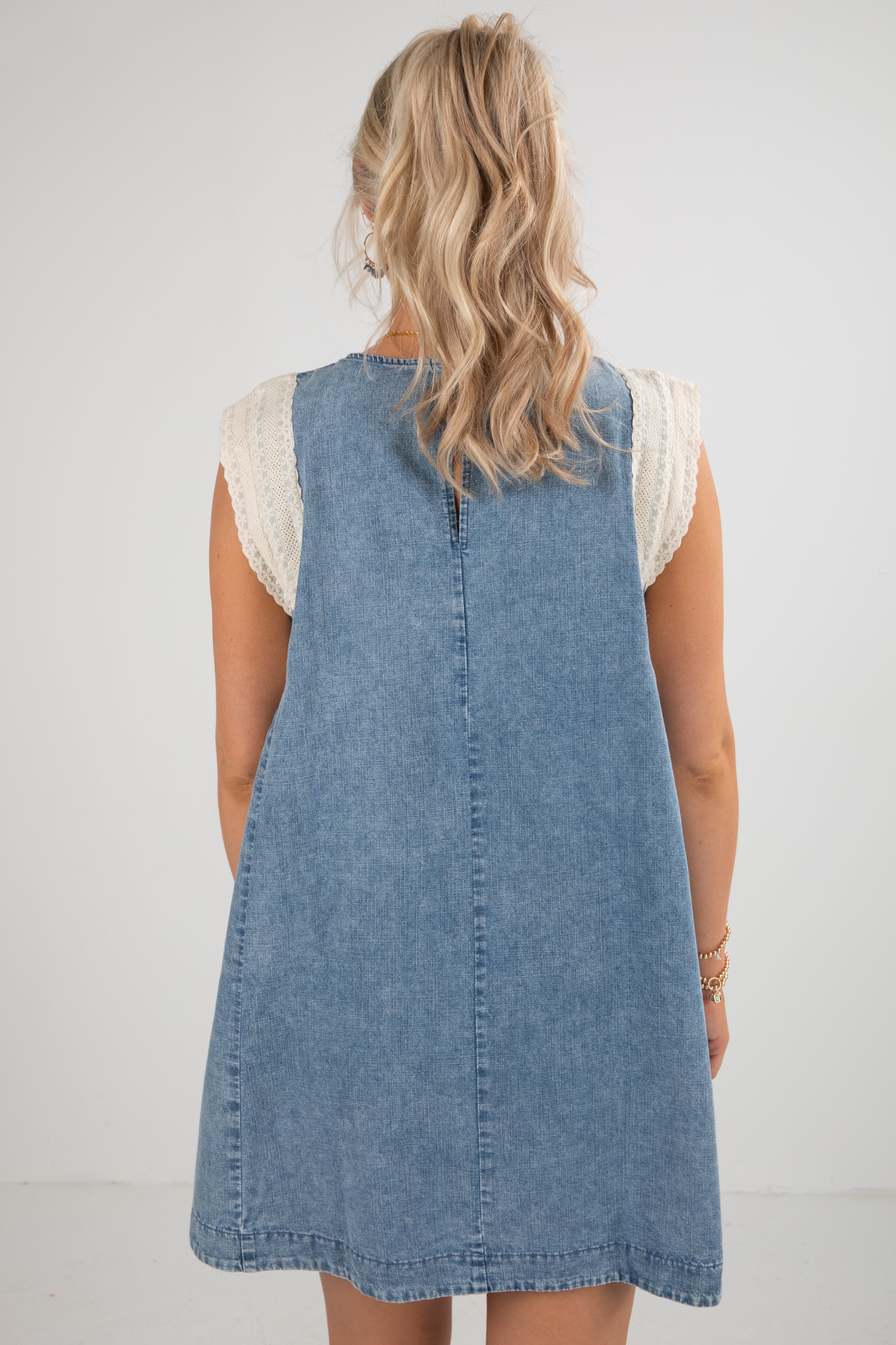 FINAL SALE - Never A Dull Moment Indigo Denim Lace Mini Dress