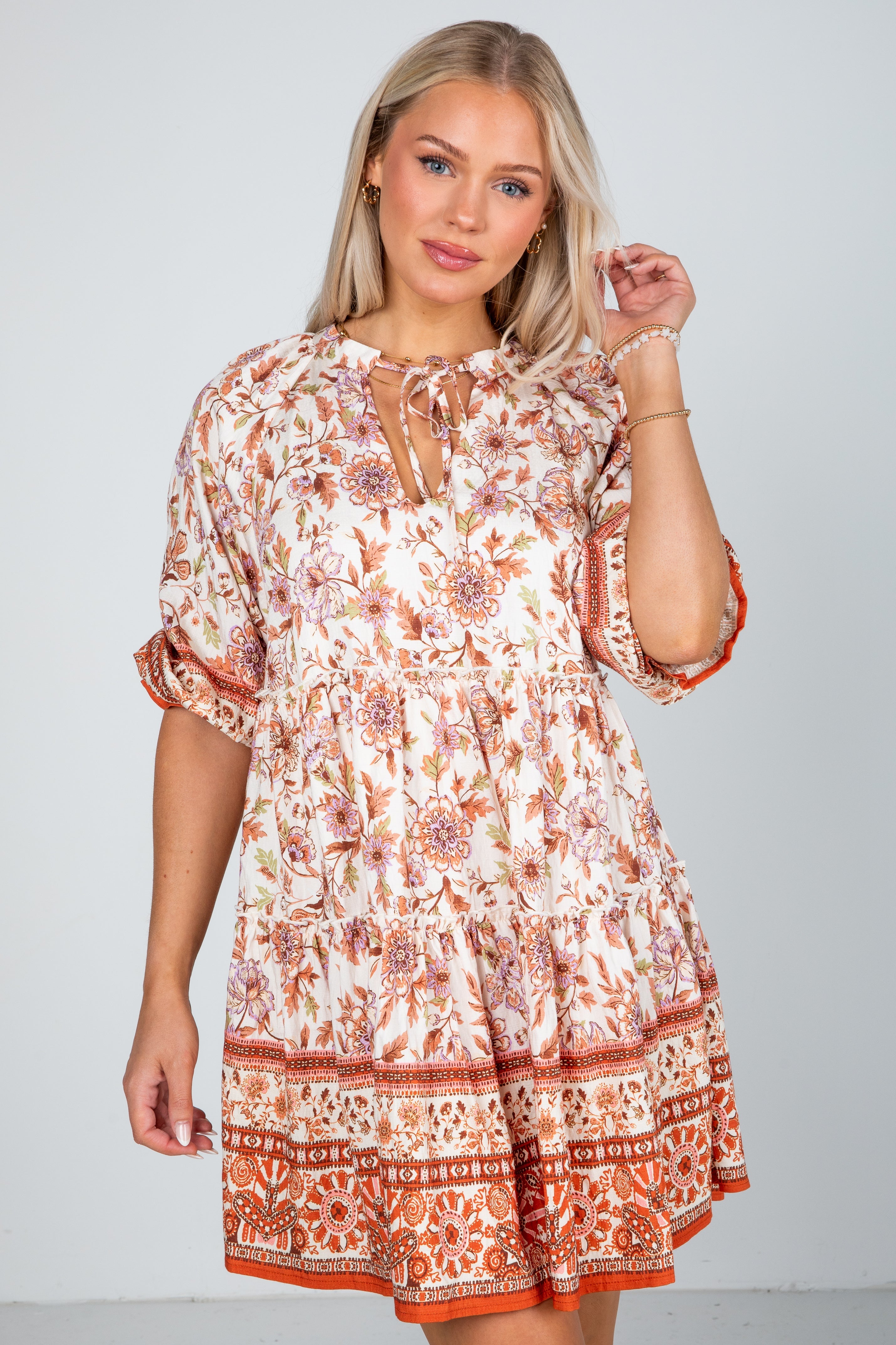Fresh Perspective Ivory Floral Tiered Mini Dress