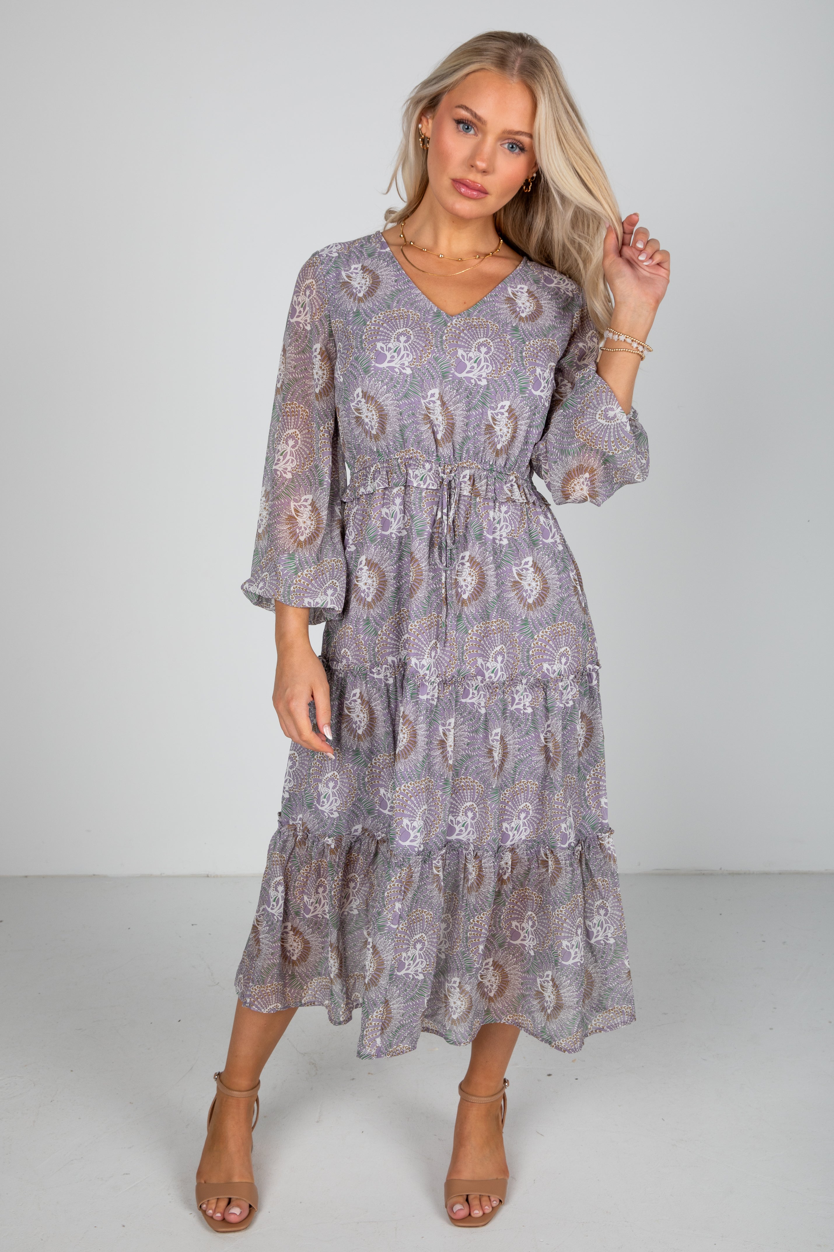 Stay With Me Lavender Floral Midi Dress
