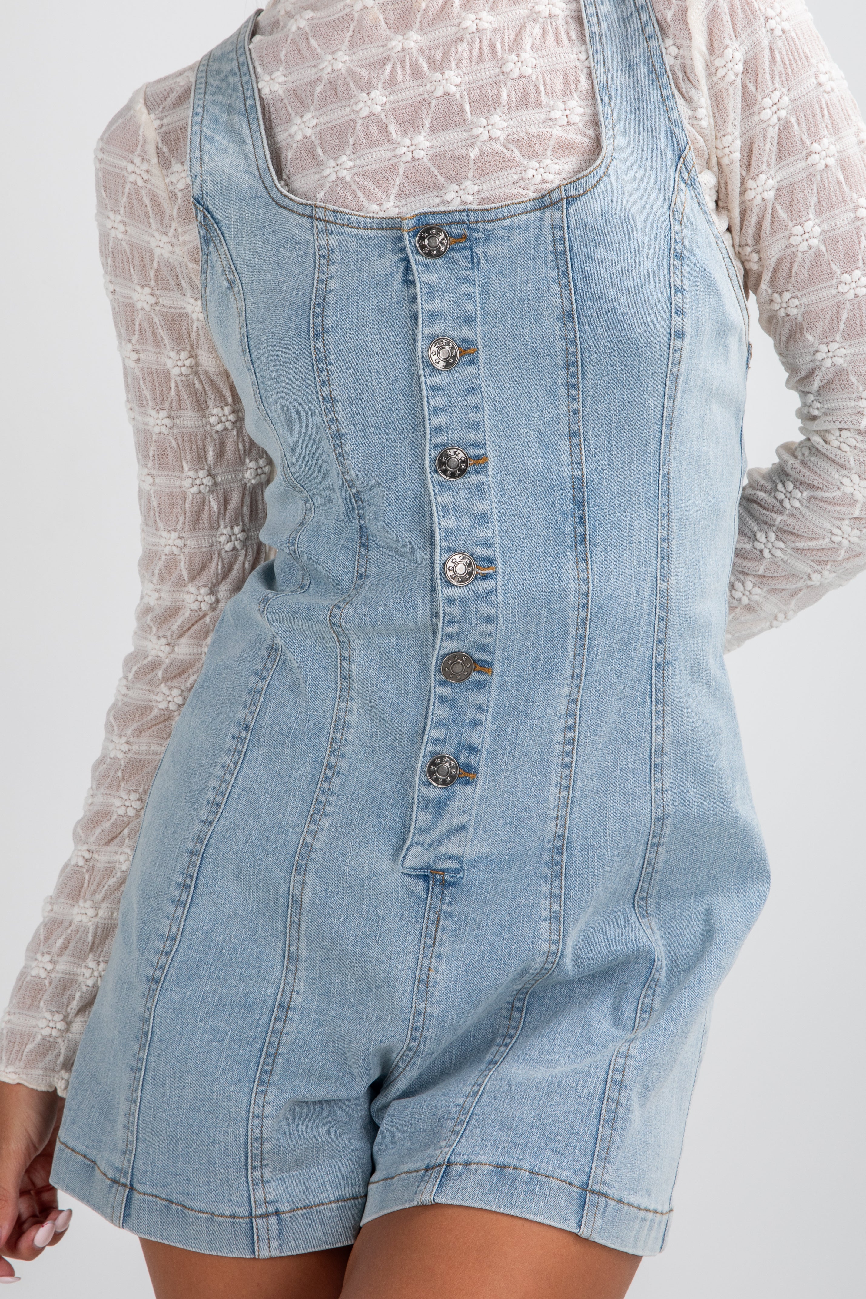 FINAL SALE - Cool Contrast Light Wash Denim Romper