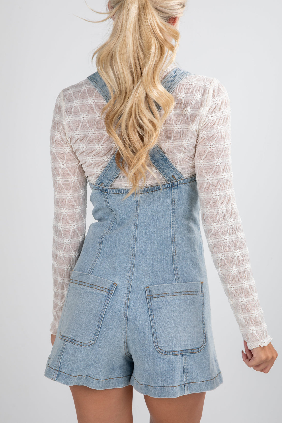 FINAL SALE - Cool Contrast Light Wash Denim Romper