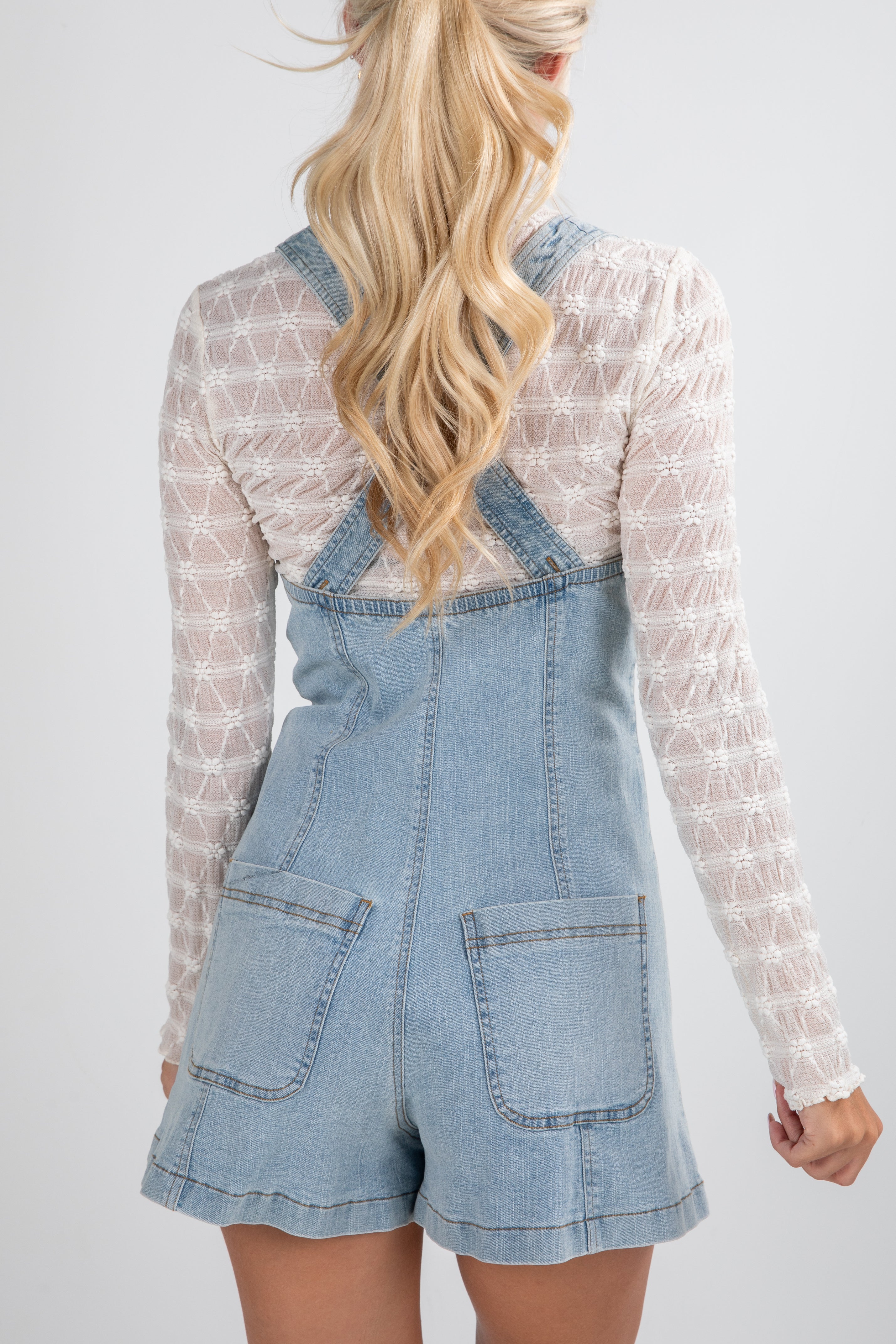 FINAL SALE - Cool Contrast Light Wash Denim Romper