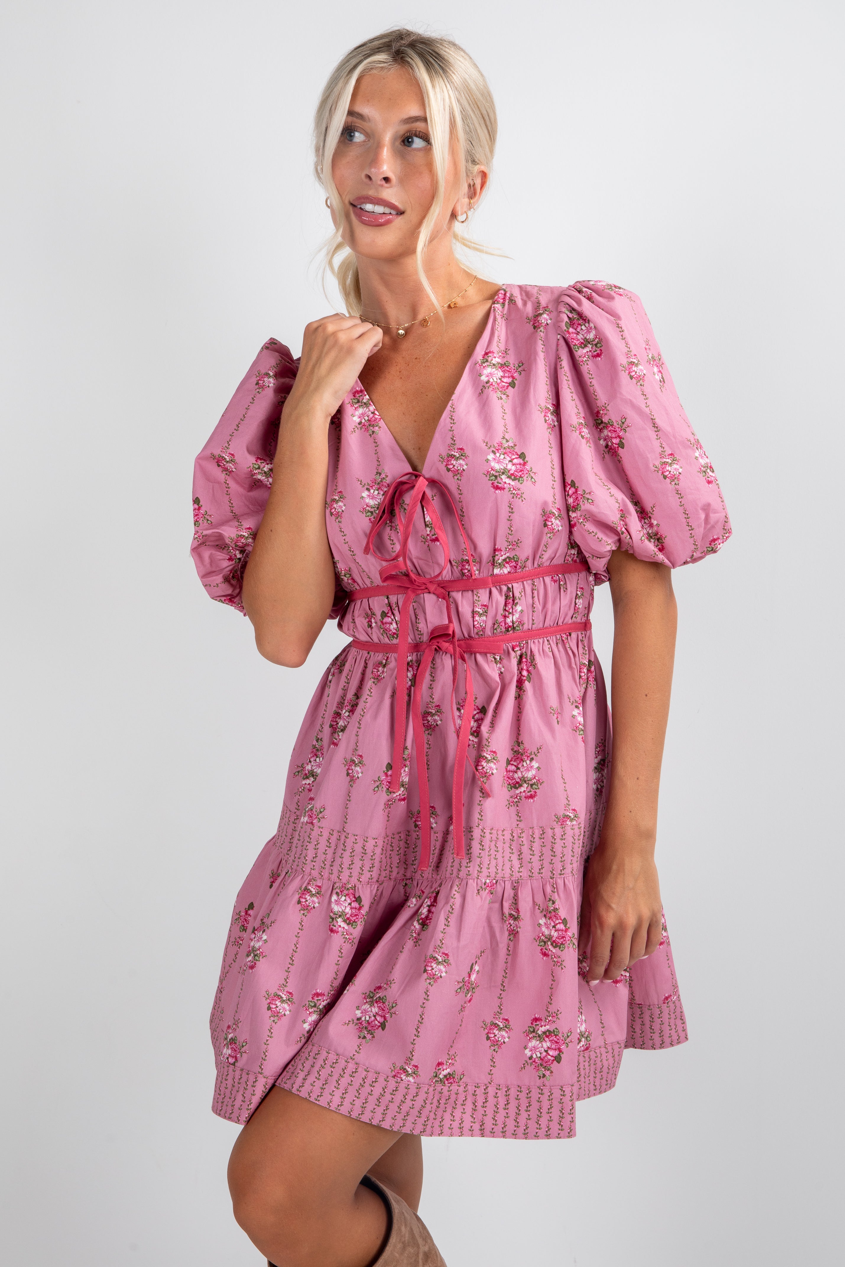 FINAL SALE - Tales From The Garden Mauve Floral Mini Dress
