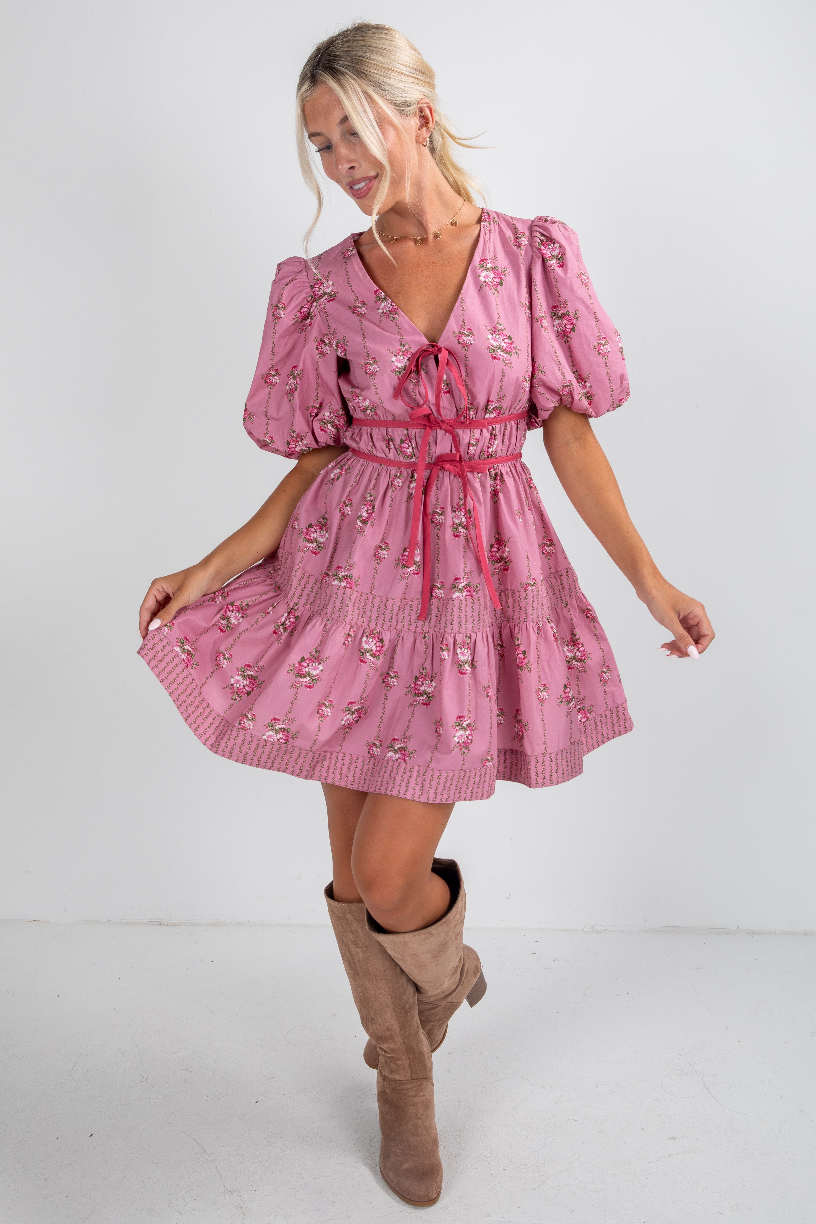 FINAL SALE - Tales From The Garden Mauve Floral Mini Dress