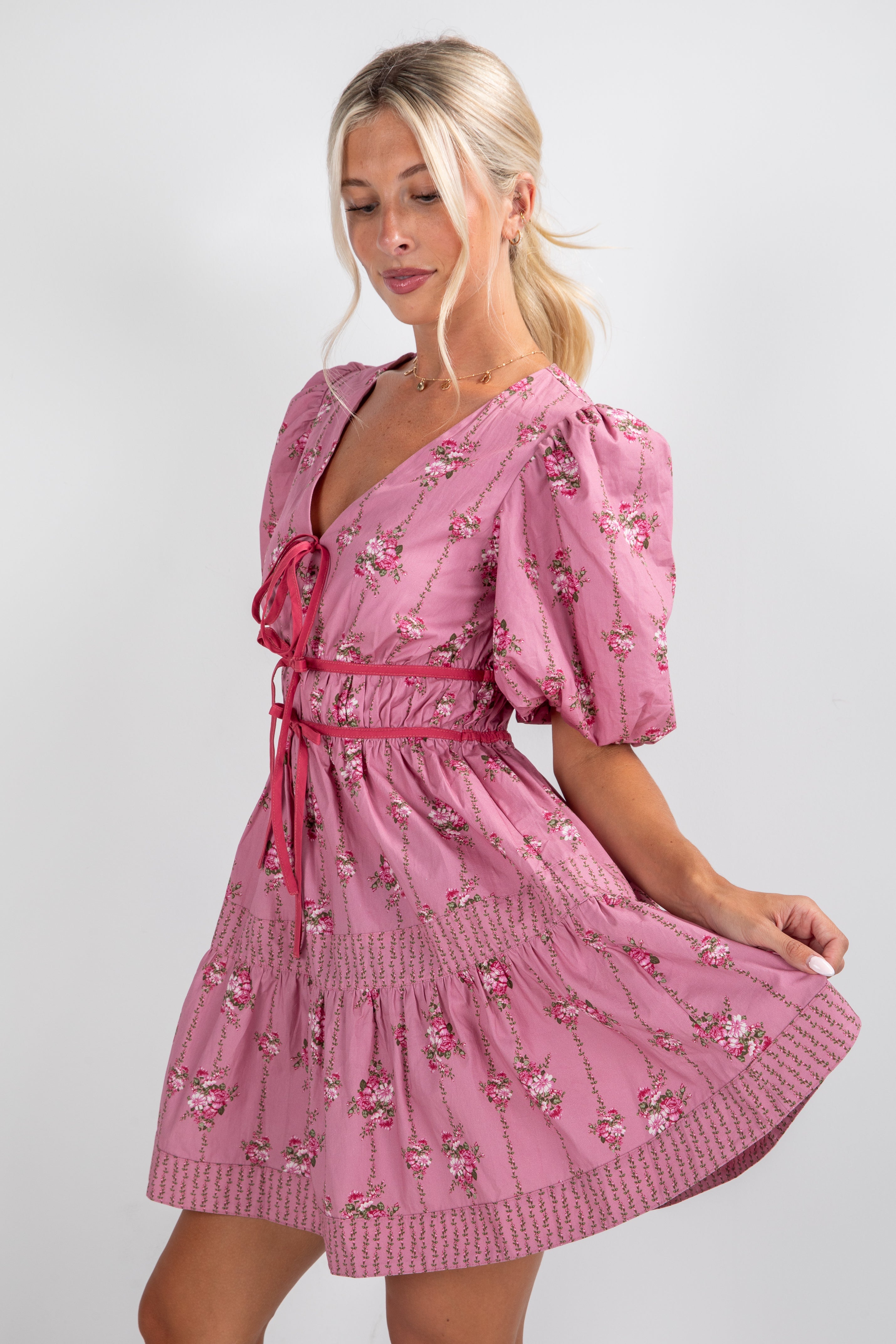 FINAL SALE - Tales From The Garden Mauve Floral Mini Dress