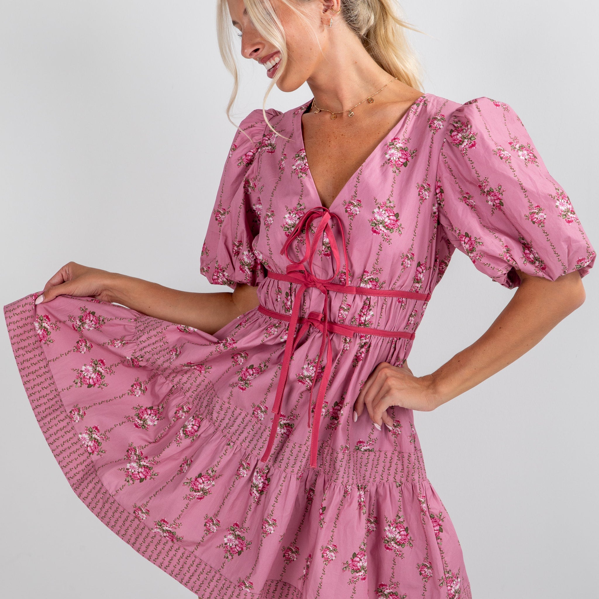 FINAL SALE - Tales From The Garden Mauve Floral Mini Dress