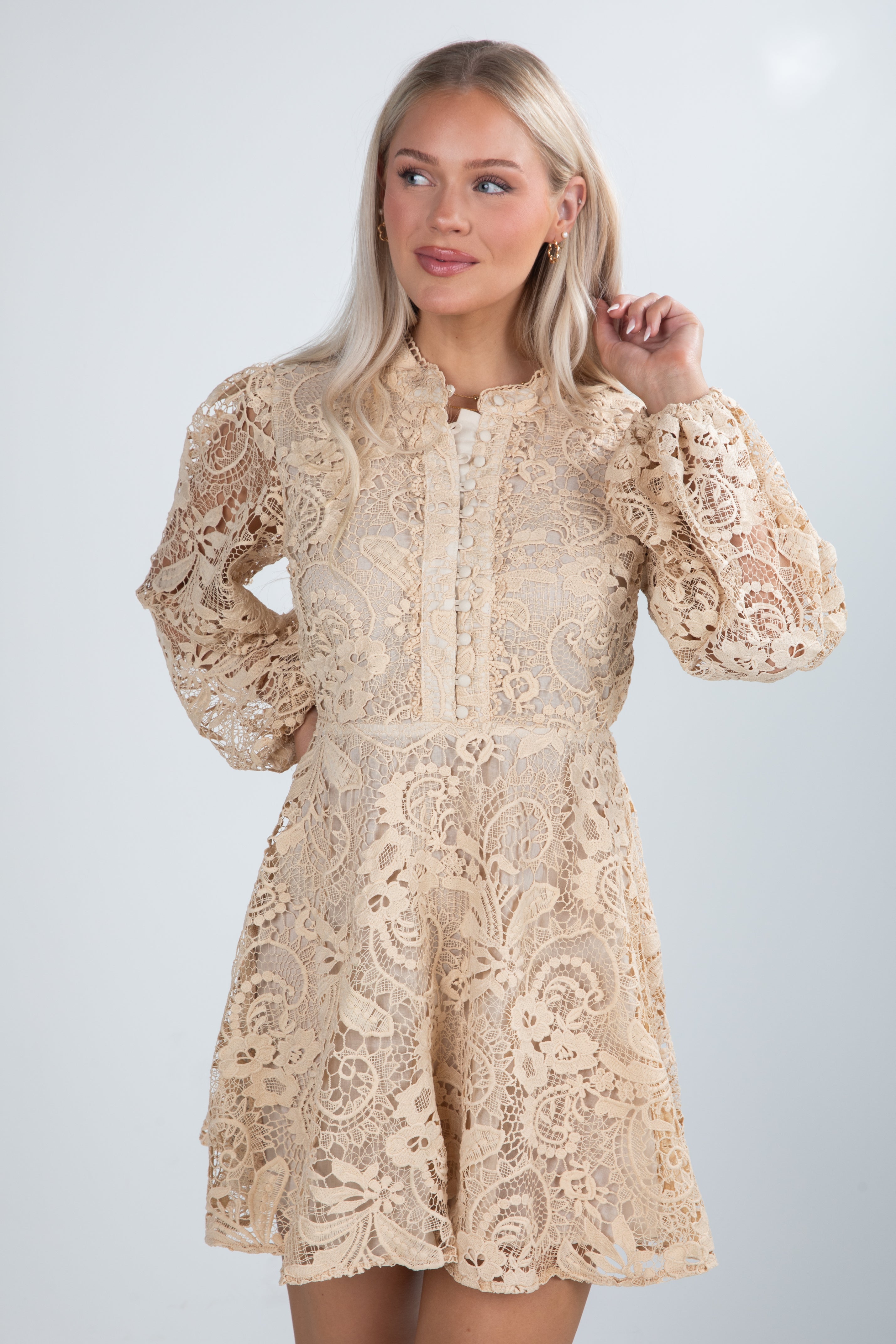 Touch Of Luxe Natural Crochet Mini Dress