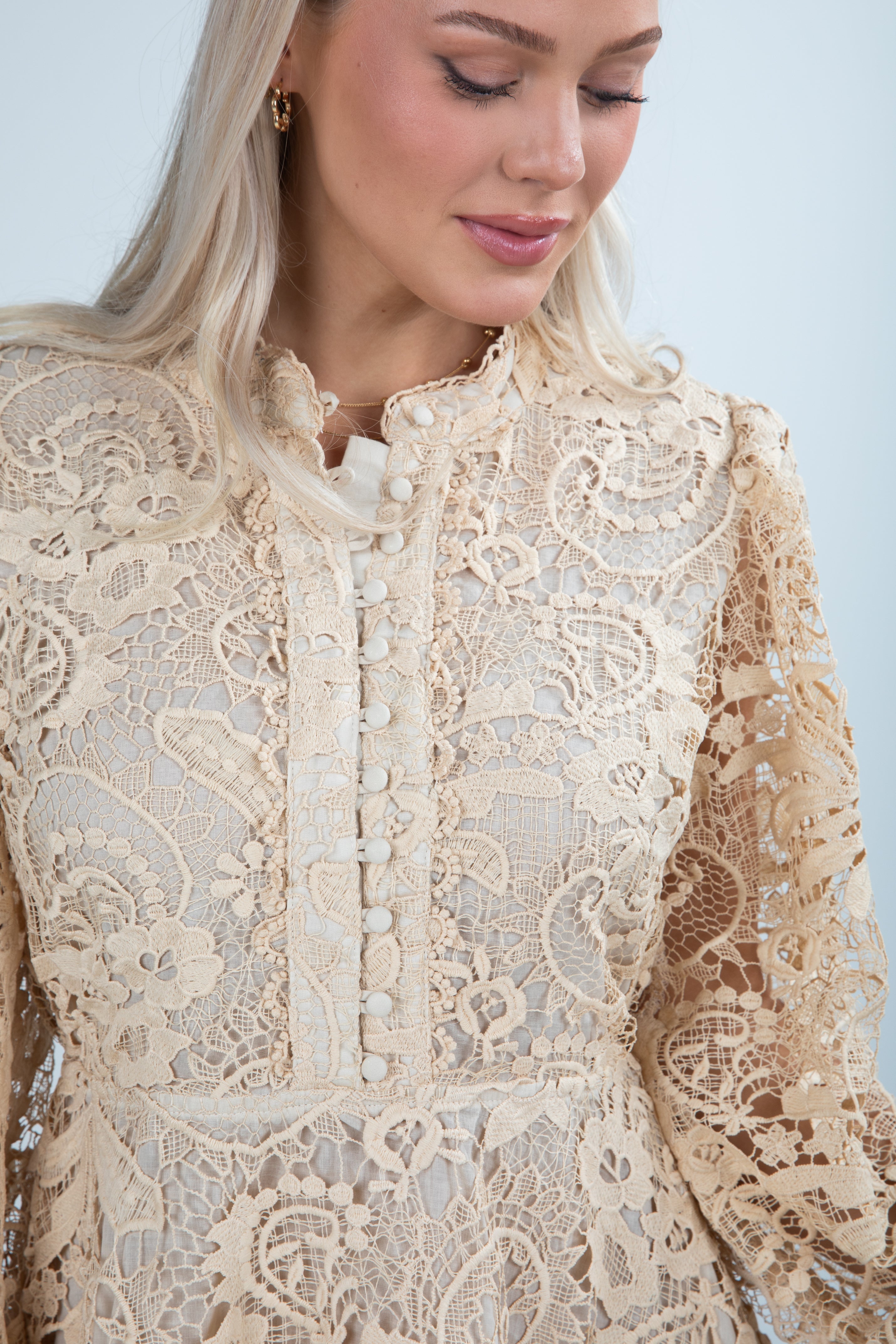 Touch Of Luxe Natural Crochet Mini Dress