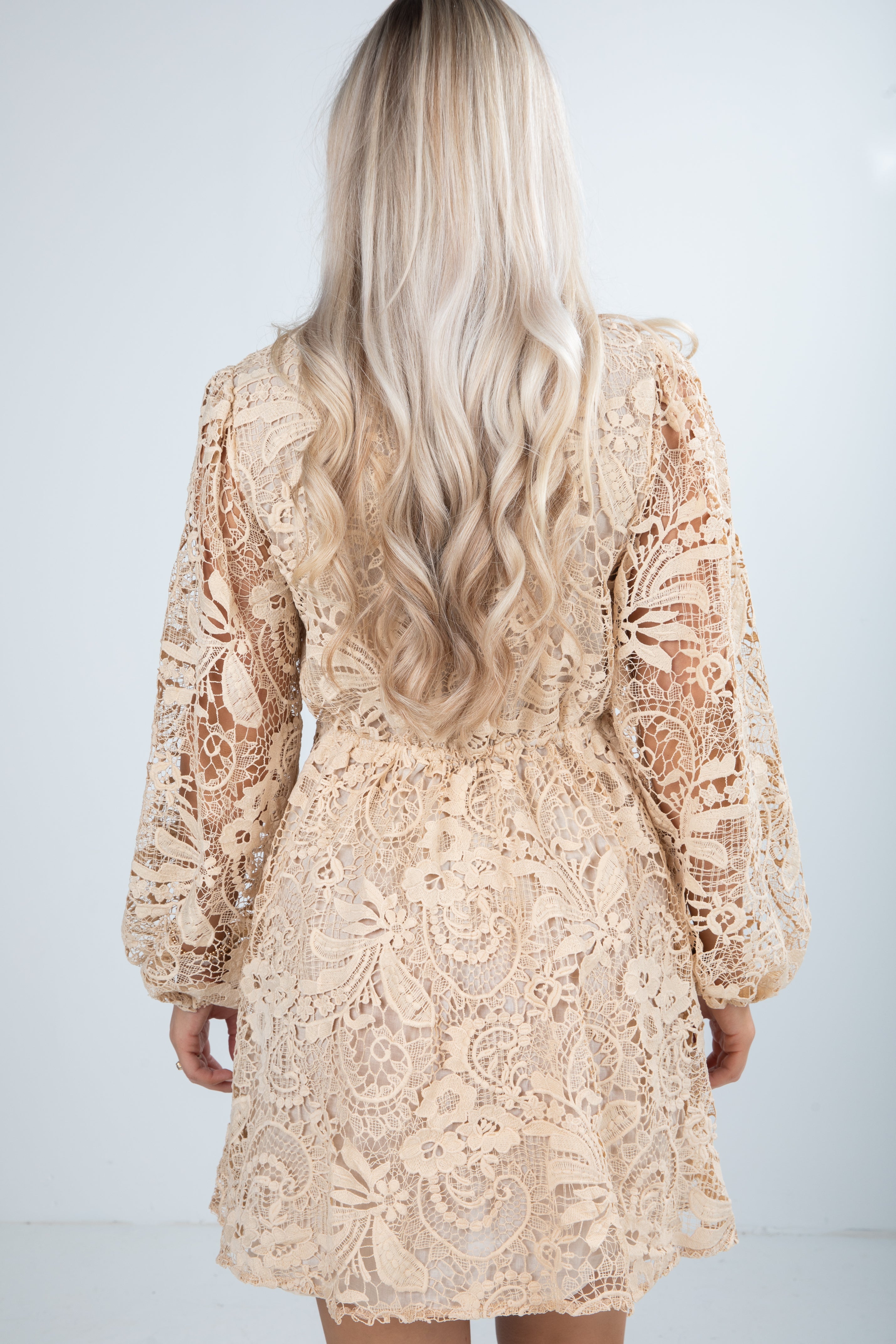 Touch Of Luxe Natural Crochet Mini Dress