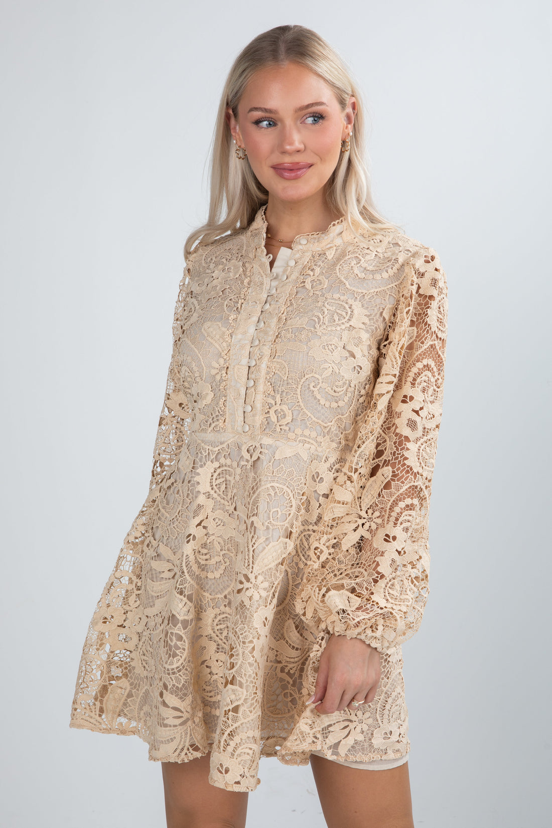 Touch Of Luxe Natural Crochet Mini Dress