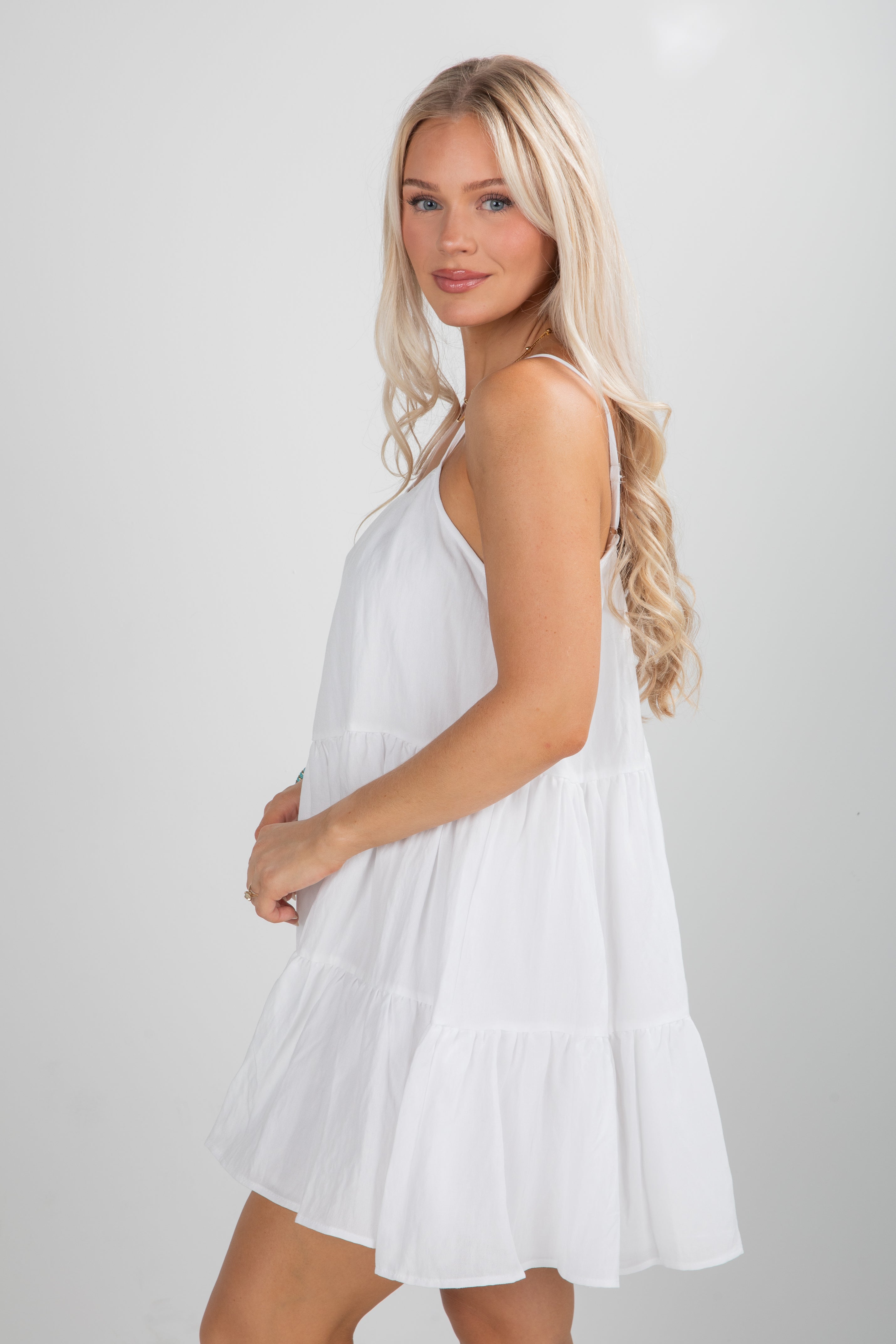 Magnificent Allure Off White Tiered Mini Dress