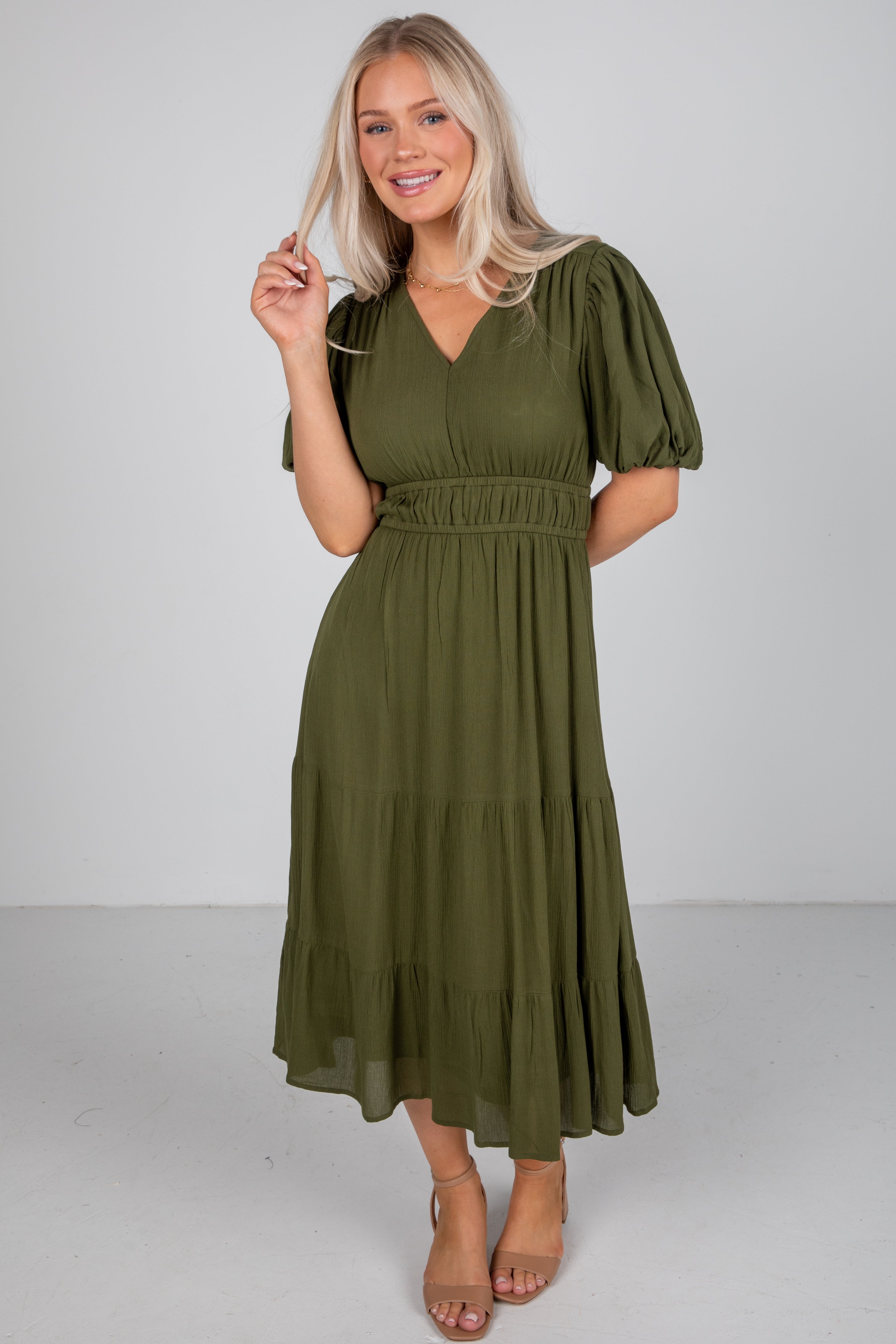 Have The Best Time Olive Midi Dress