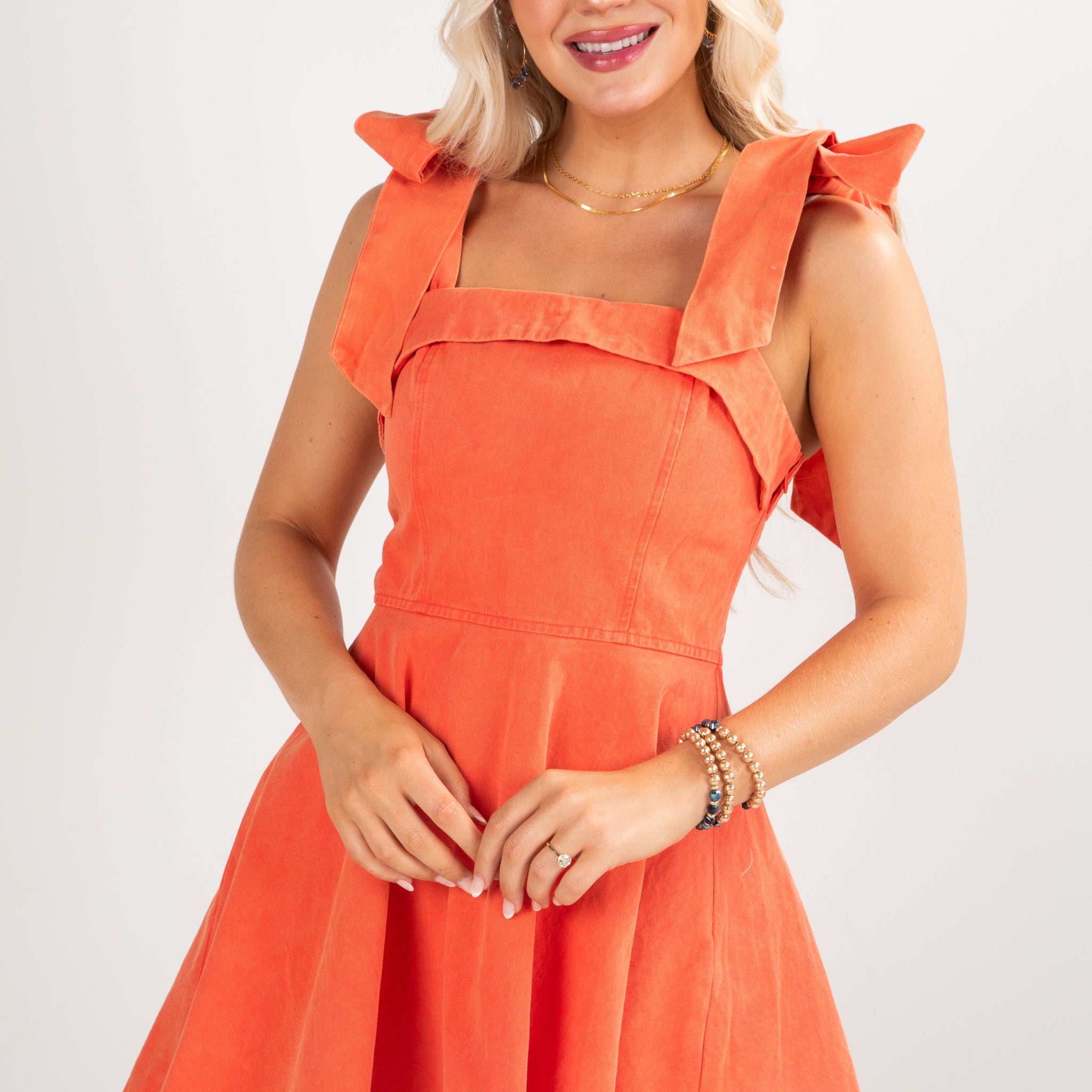 Cheering For You Orange Denim Mini Dress