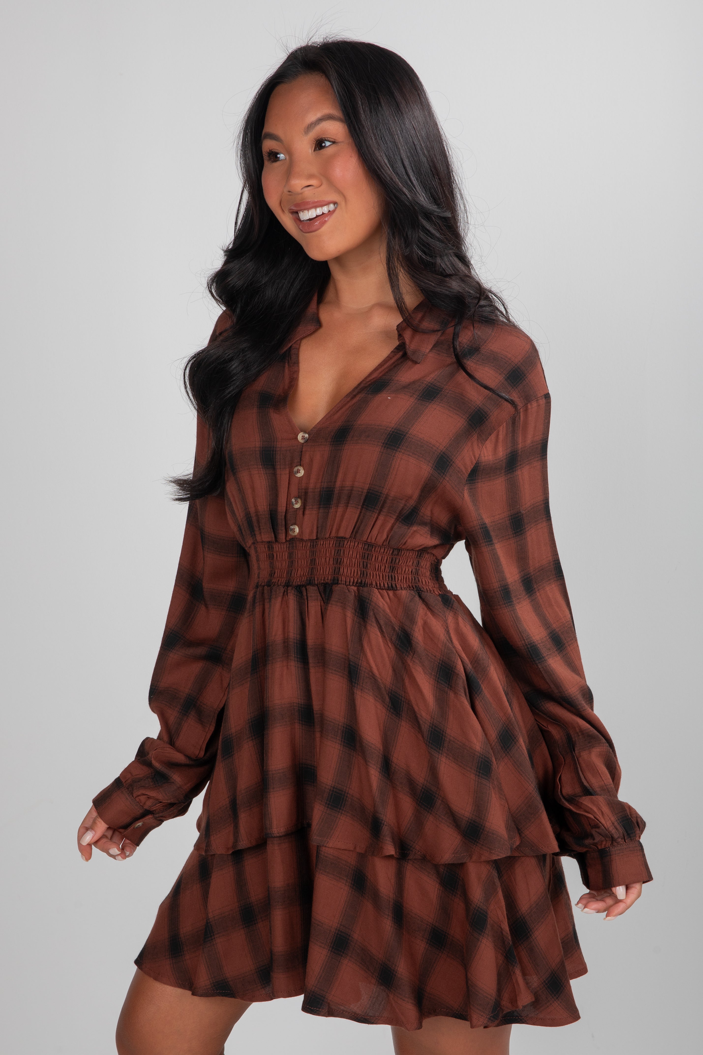 Why Wait Rust Plaid Mini Dress