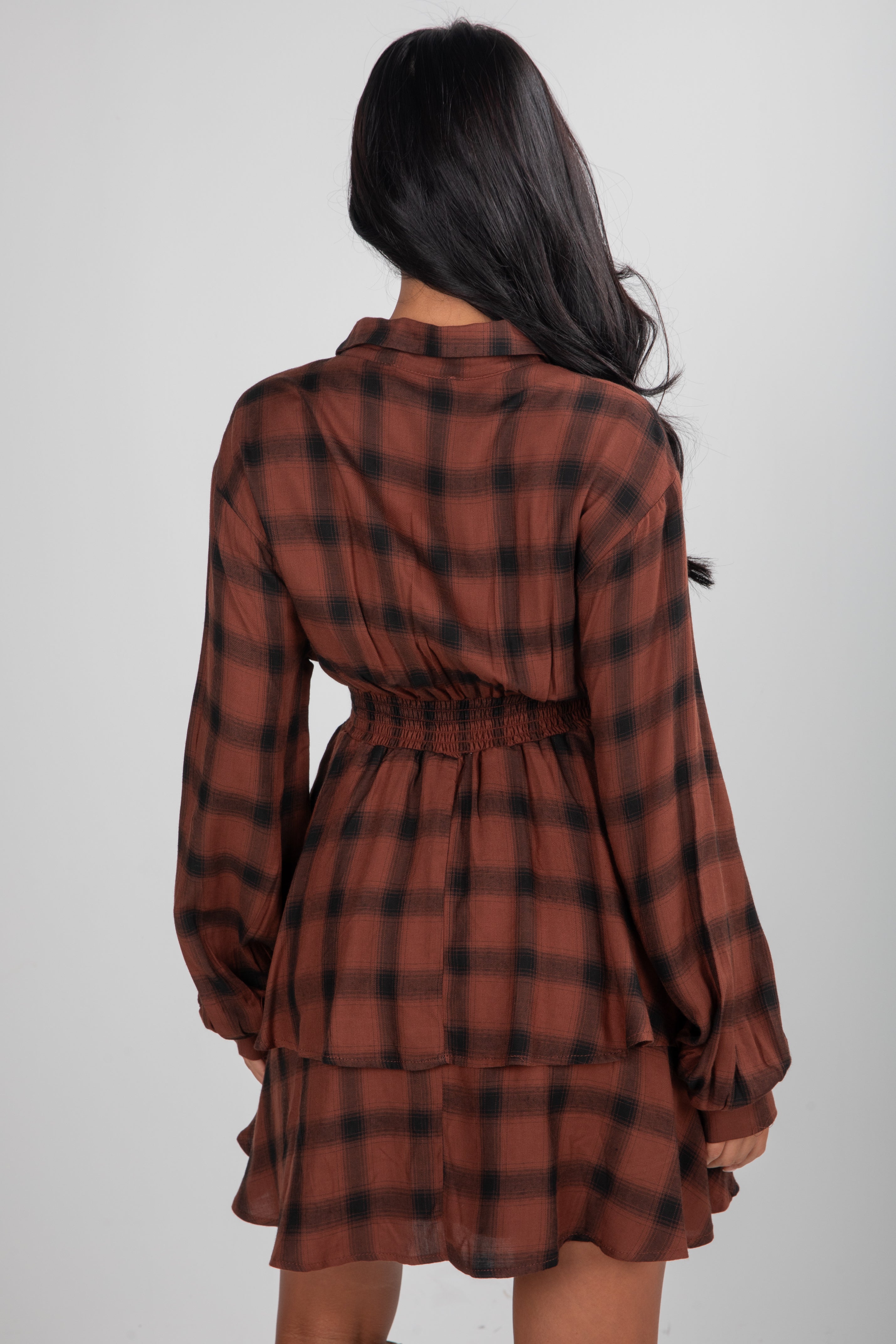 Why Wait Rust Plaid Mini Dress