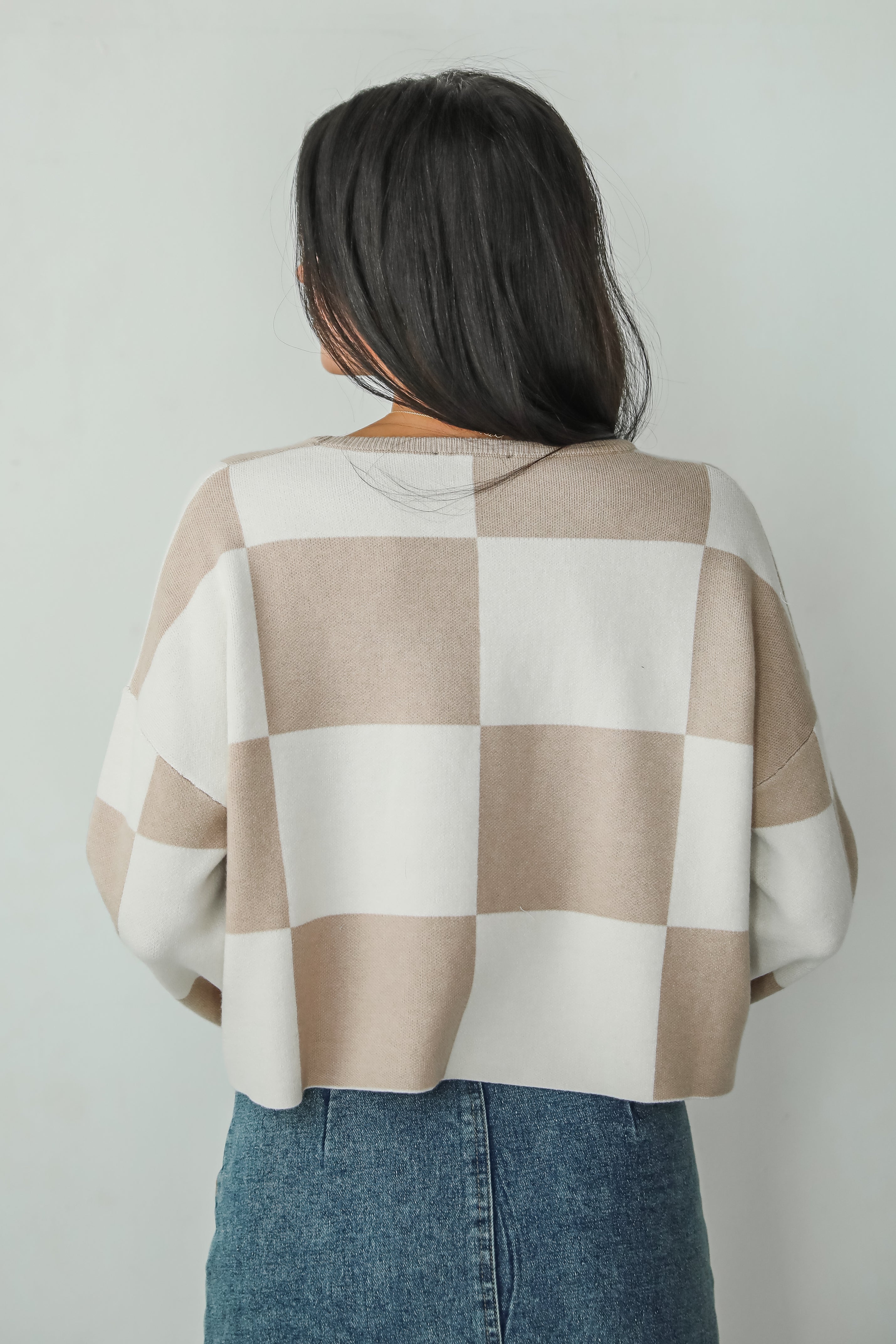 FINAL SALE - Perfect Classic Taupe Checkered Cropped Sweater