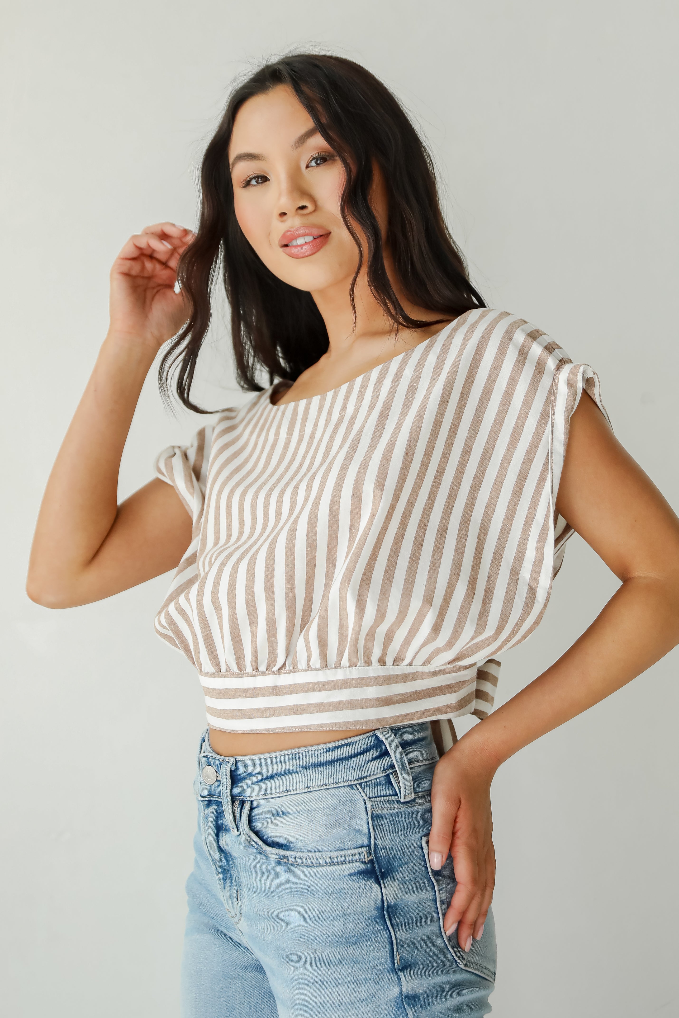 FINAL SALE - Trendy Match Taupe Striped Crop Top