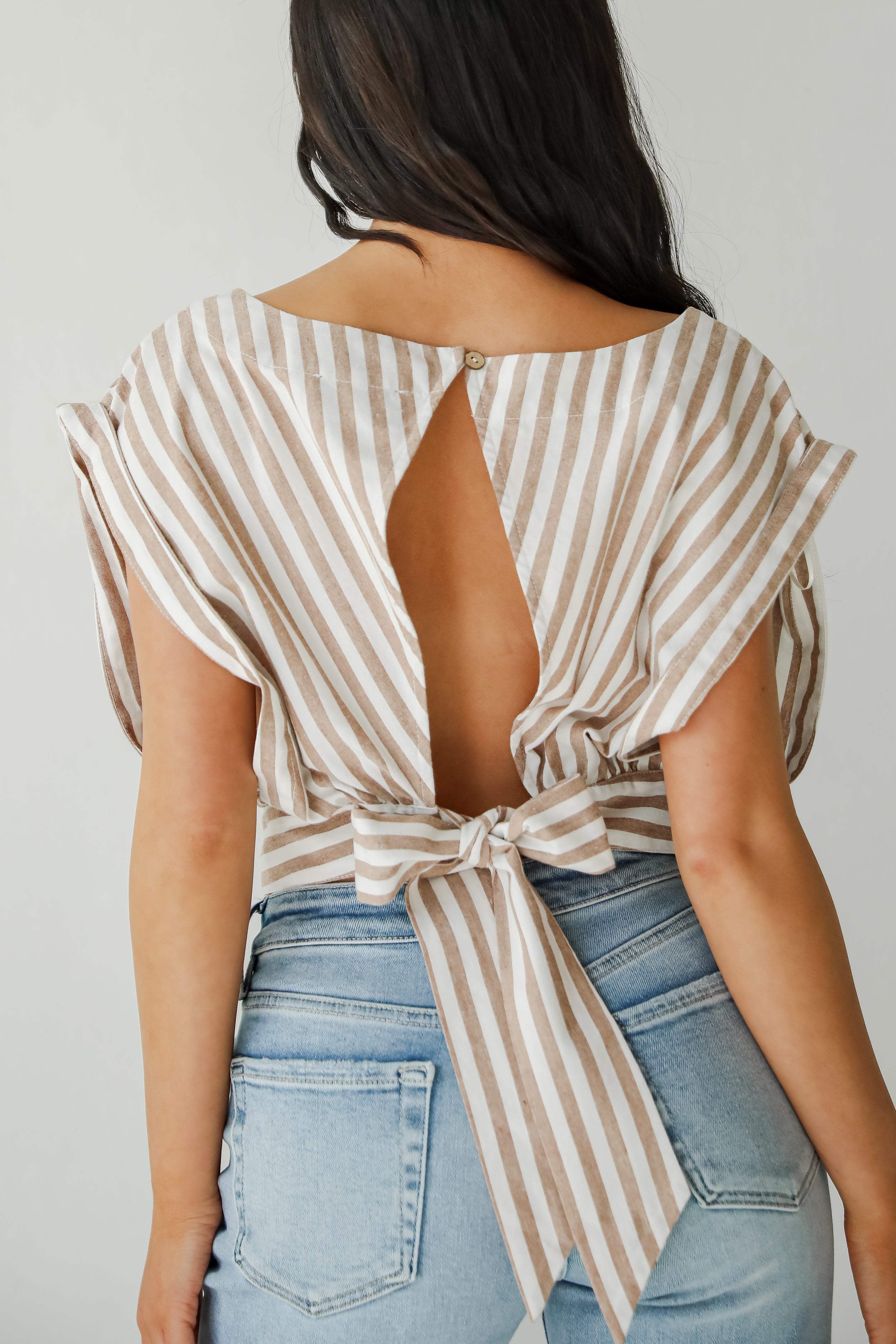 FINAL SALE - Trendy Match Taupe Striped Crop Top