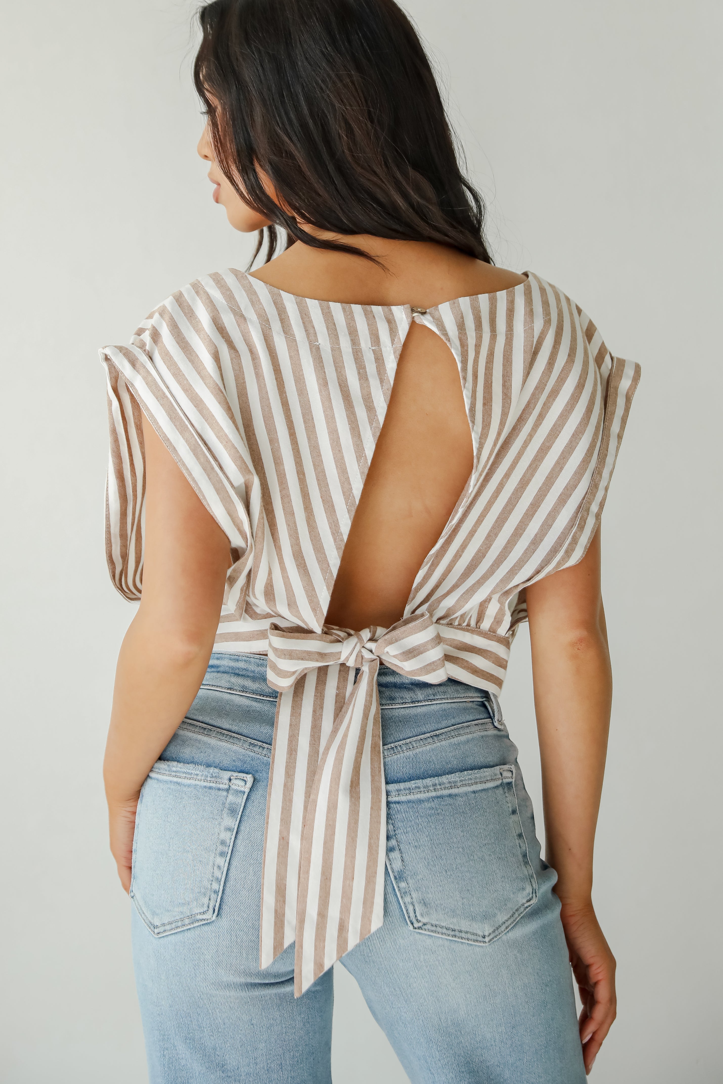 FINAL SALE - Trendy Match Taupe Striped Crop Top
