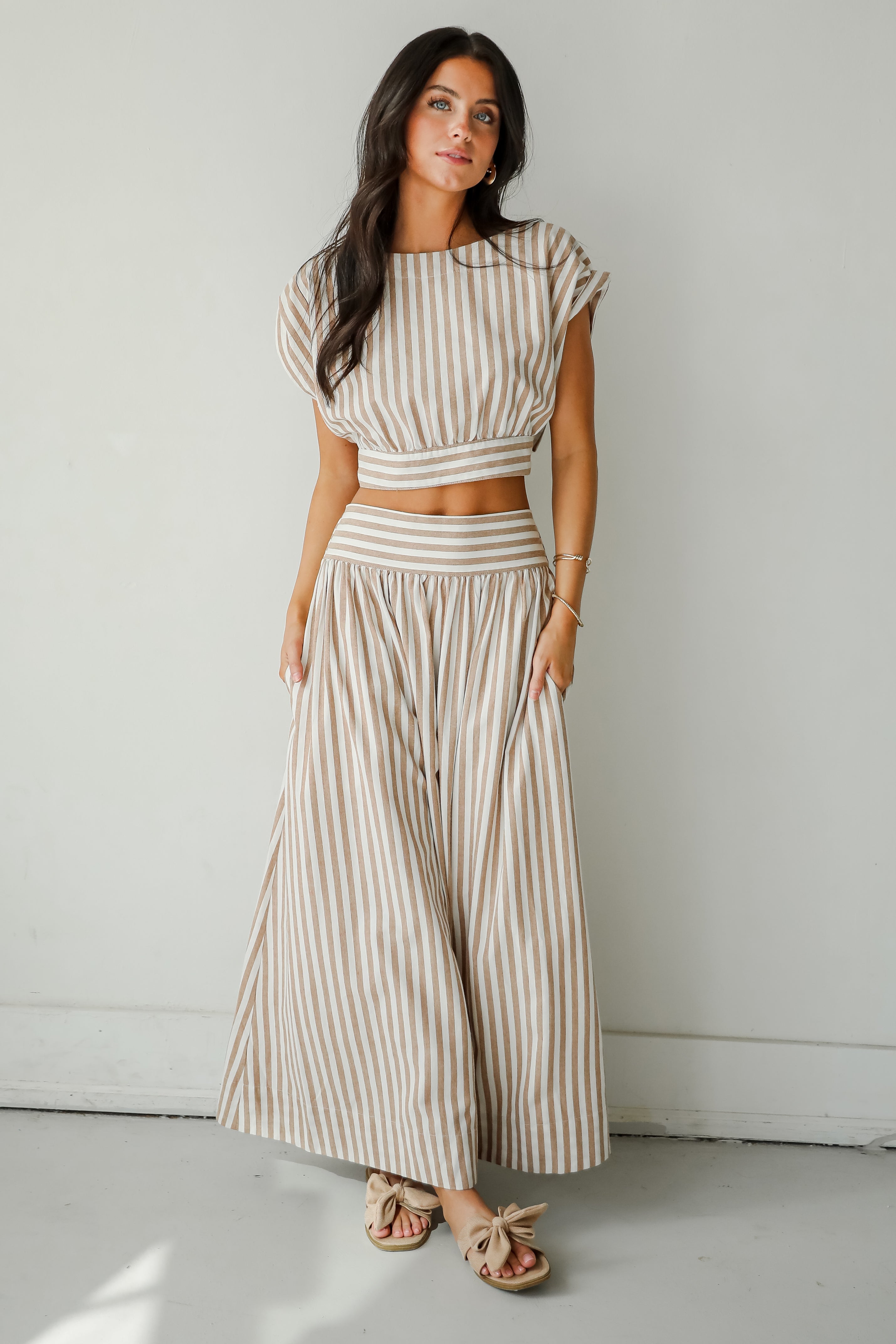 FINAL SALE - Trendy Match Taupe Striped Crop Top