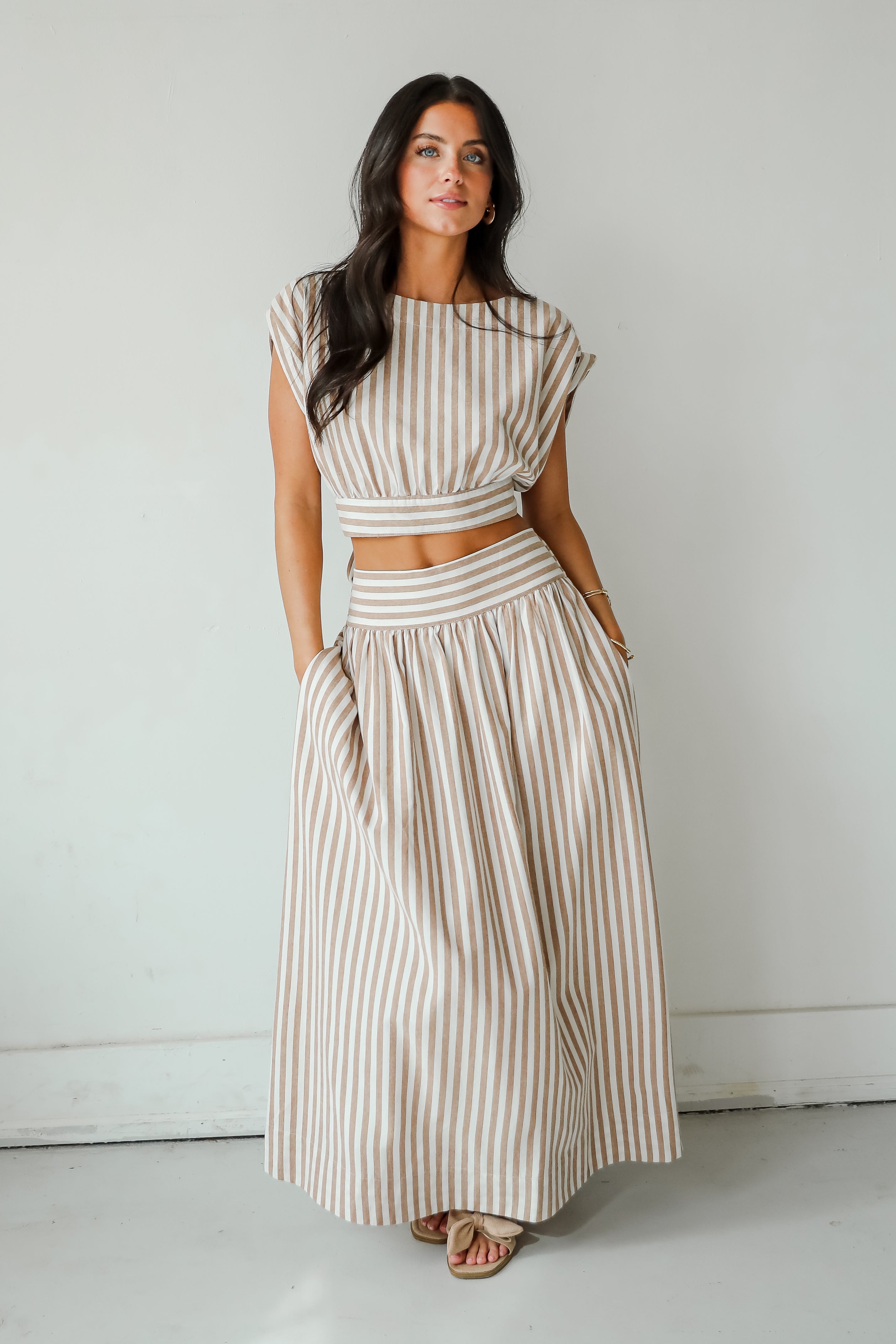 FINAL SALE - Trendy Match Taupe Striped Crop Top