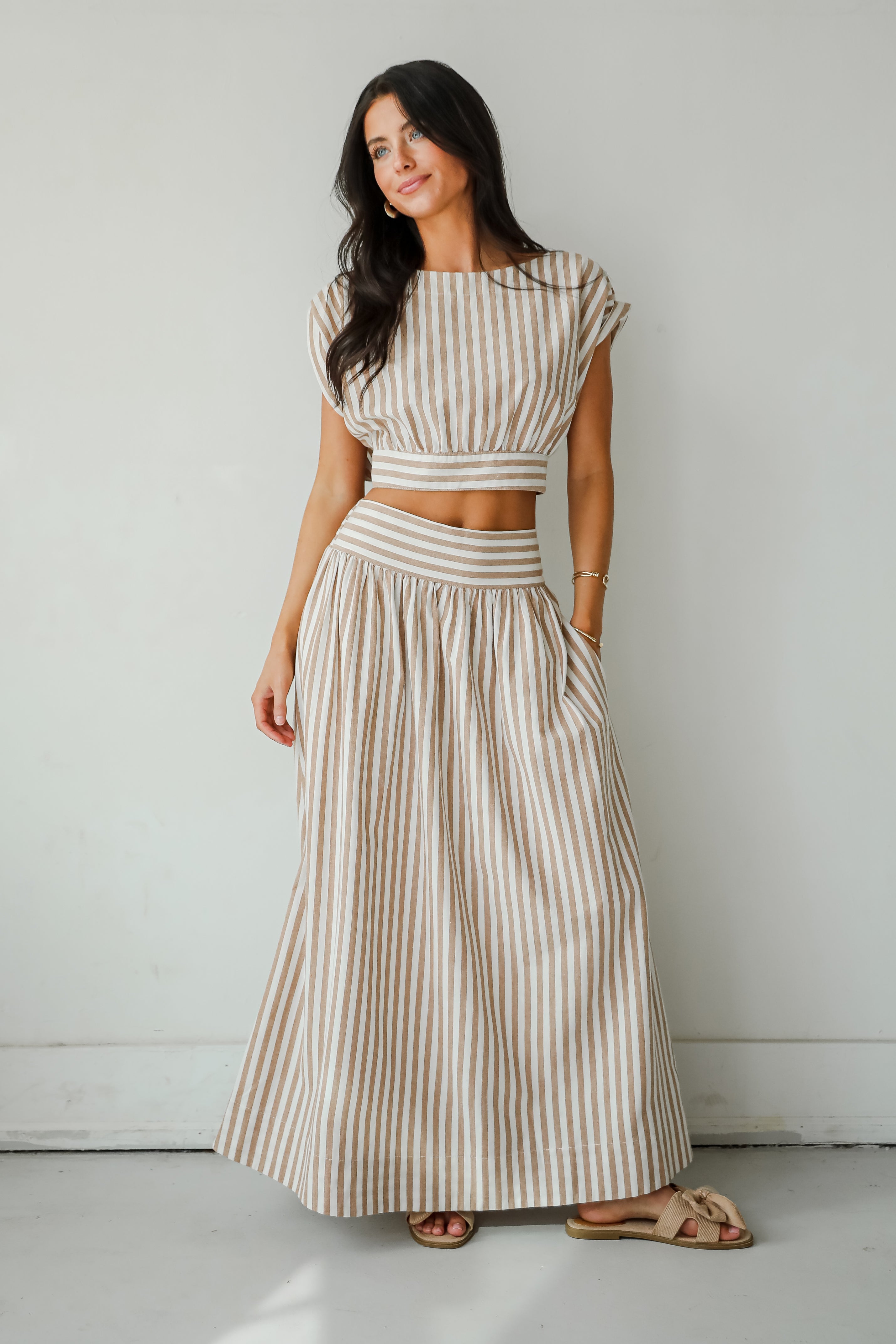 FINAL SALE - Trendy Match Taupe Striped Crop Top