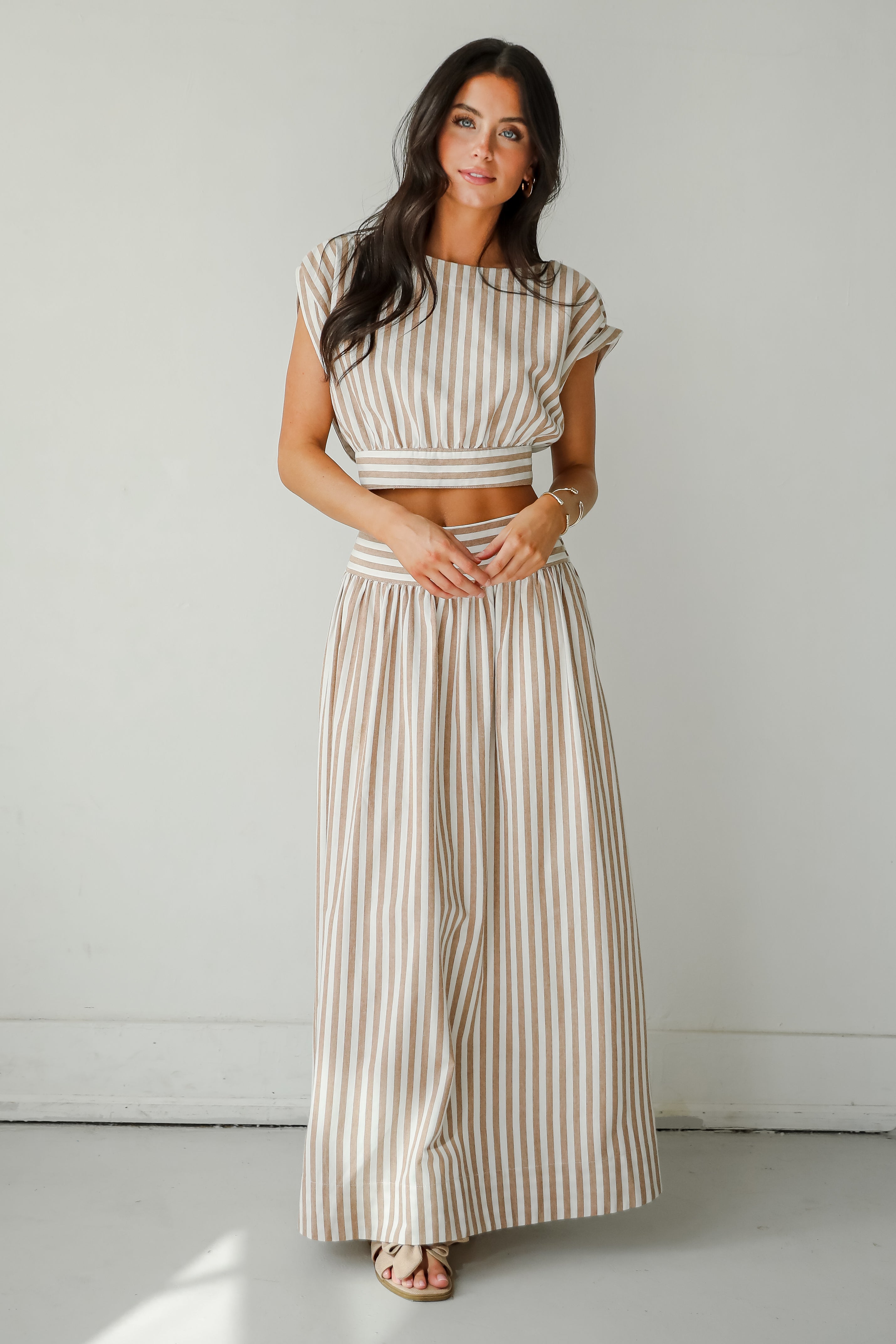 FINAL SALE - Trendy Match Taupe Striped Crop Top