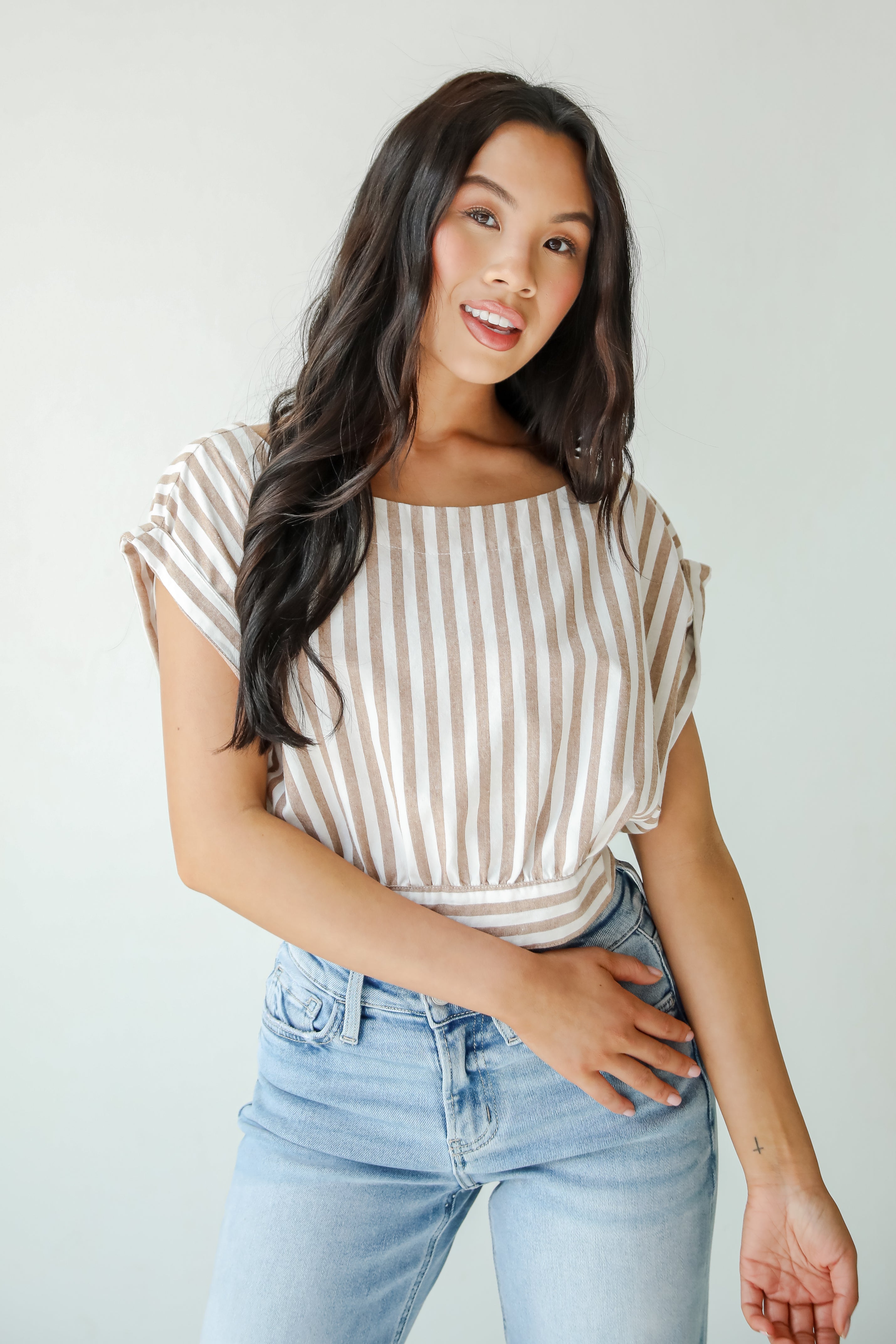 FINAL SALE - Trendy Match Taupe Striped Crop Top