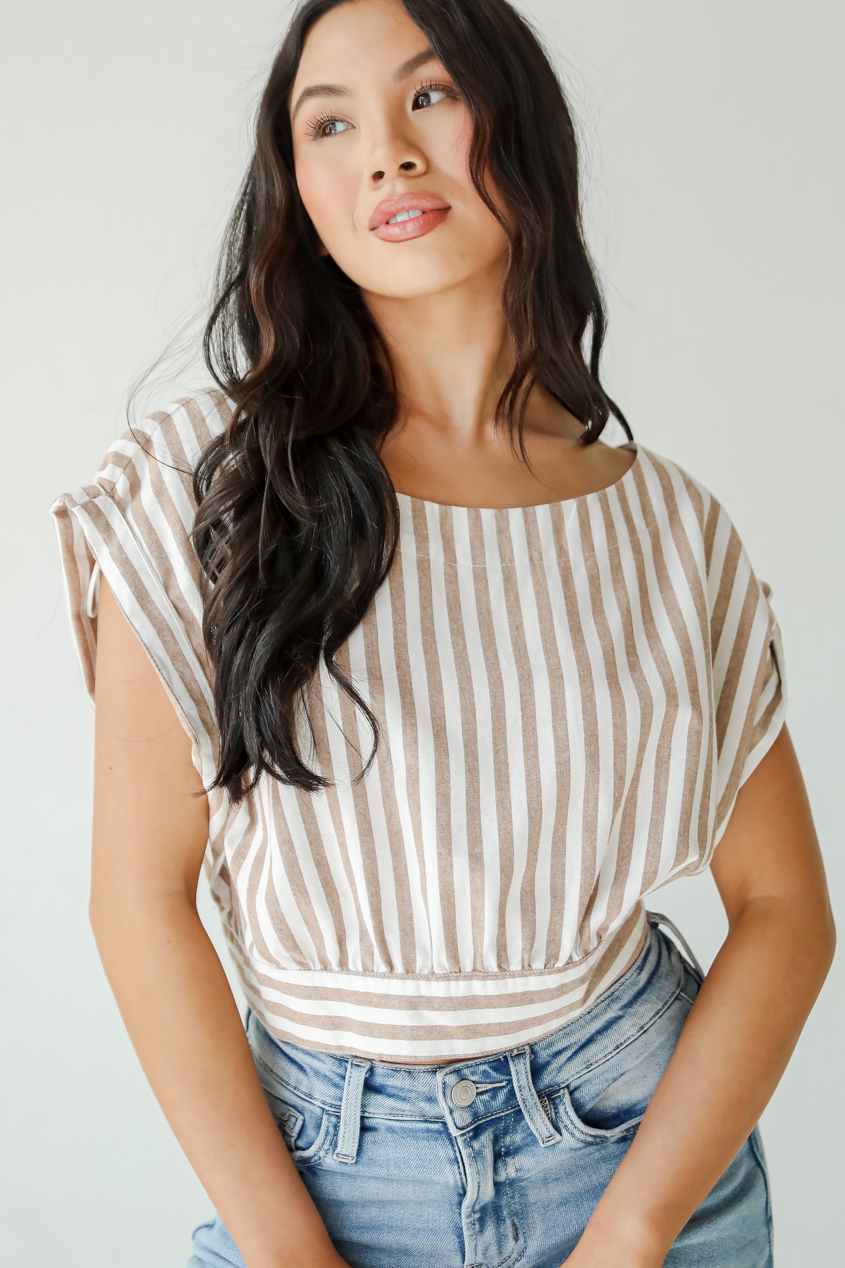 FINAL SALE - Trendy Match Taupe Striped Crop Top