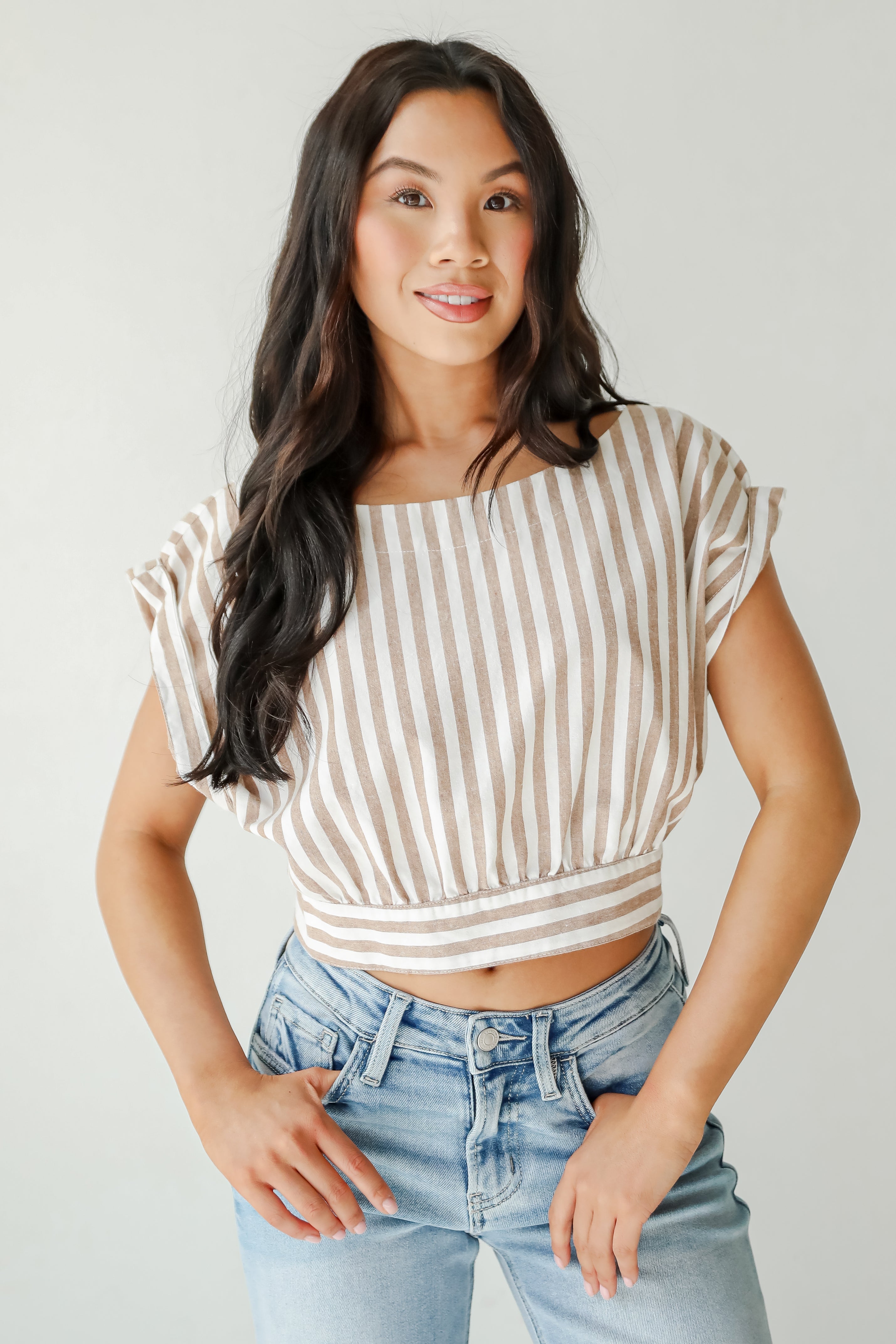 FINAL SALE - Trendy Match Taupe Striped Crop Top