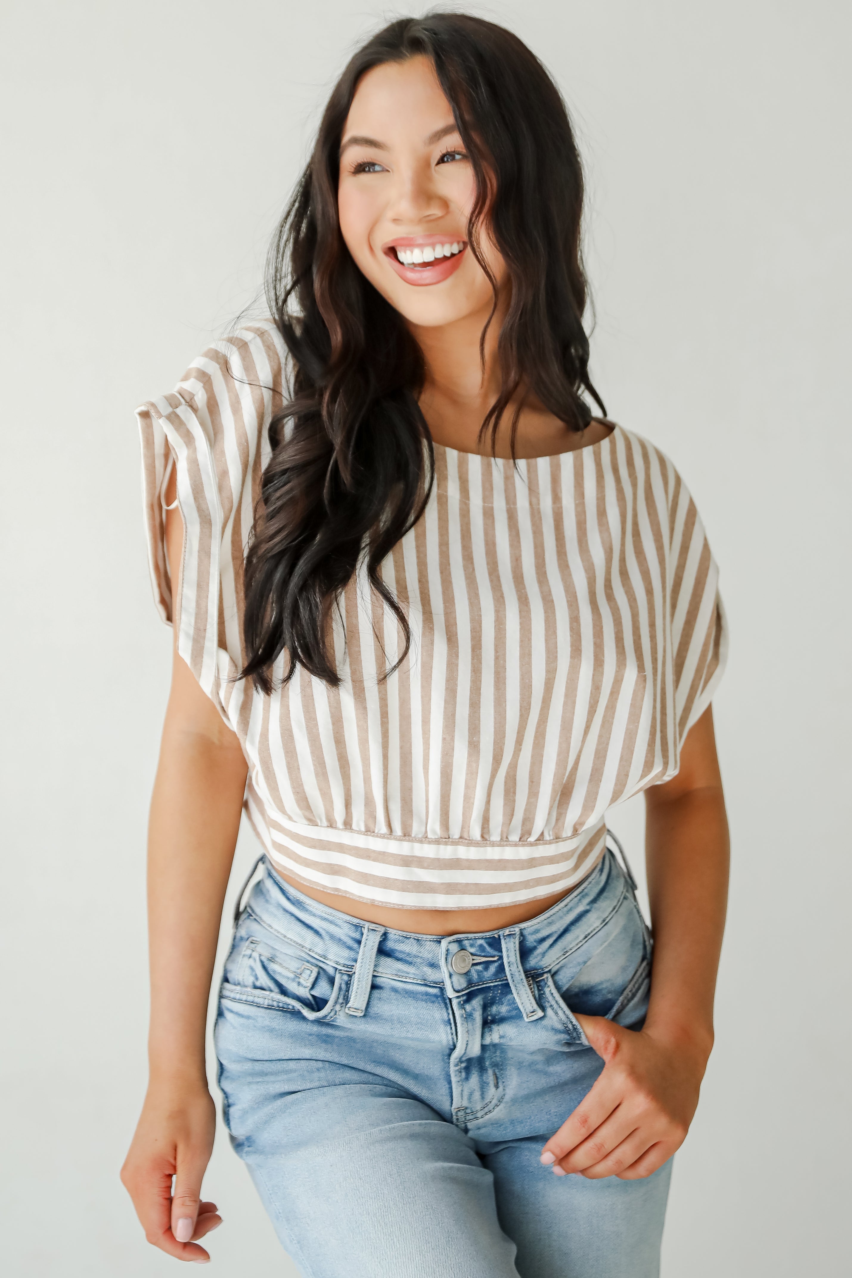 FINAL SALE - Trendy Match Taupe Striped Crop Top