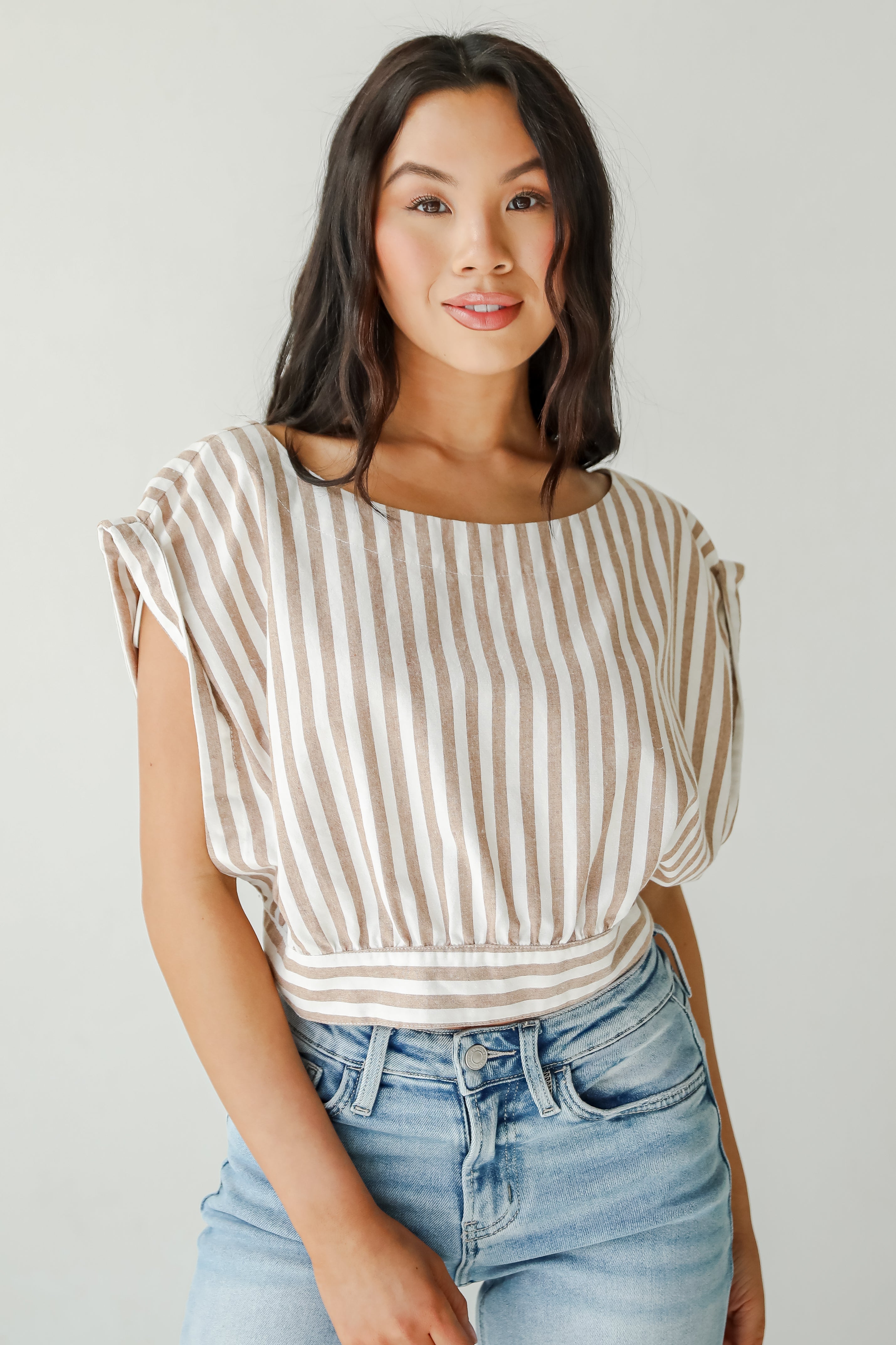 FINAL SALE - Trendy Match Taupe Striped Crop Top