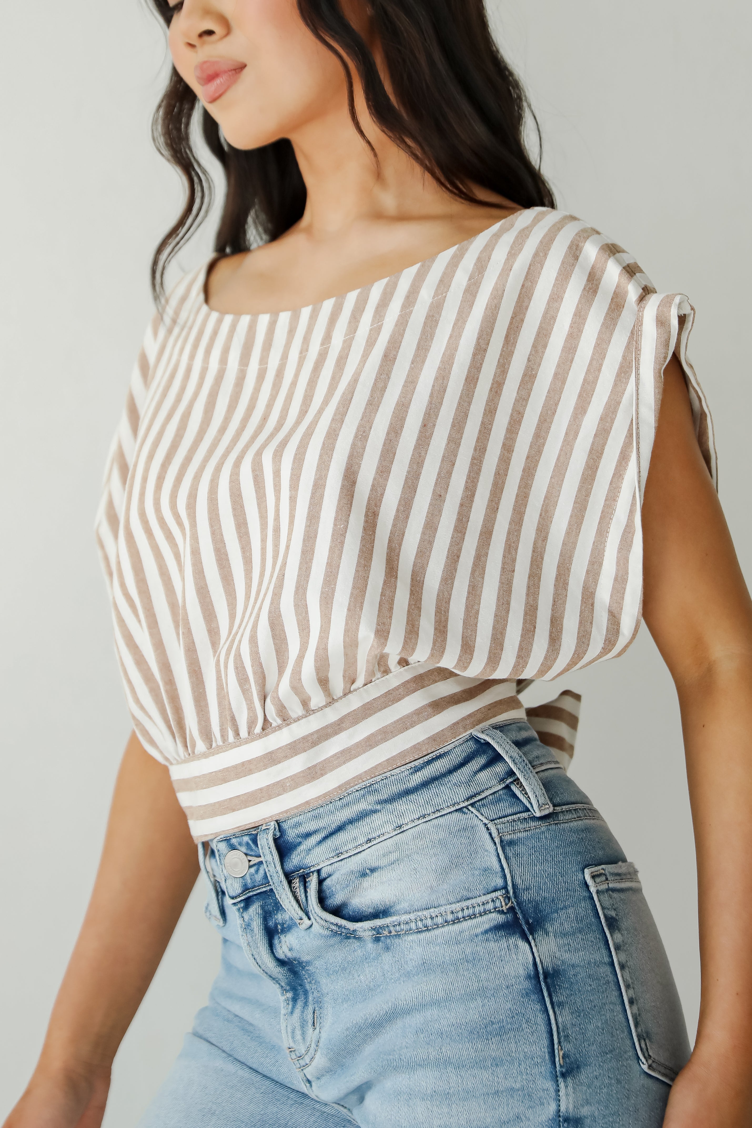 FINAL SALE - Trendy Match Taupe Striped Crop Top