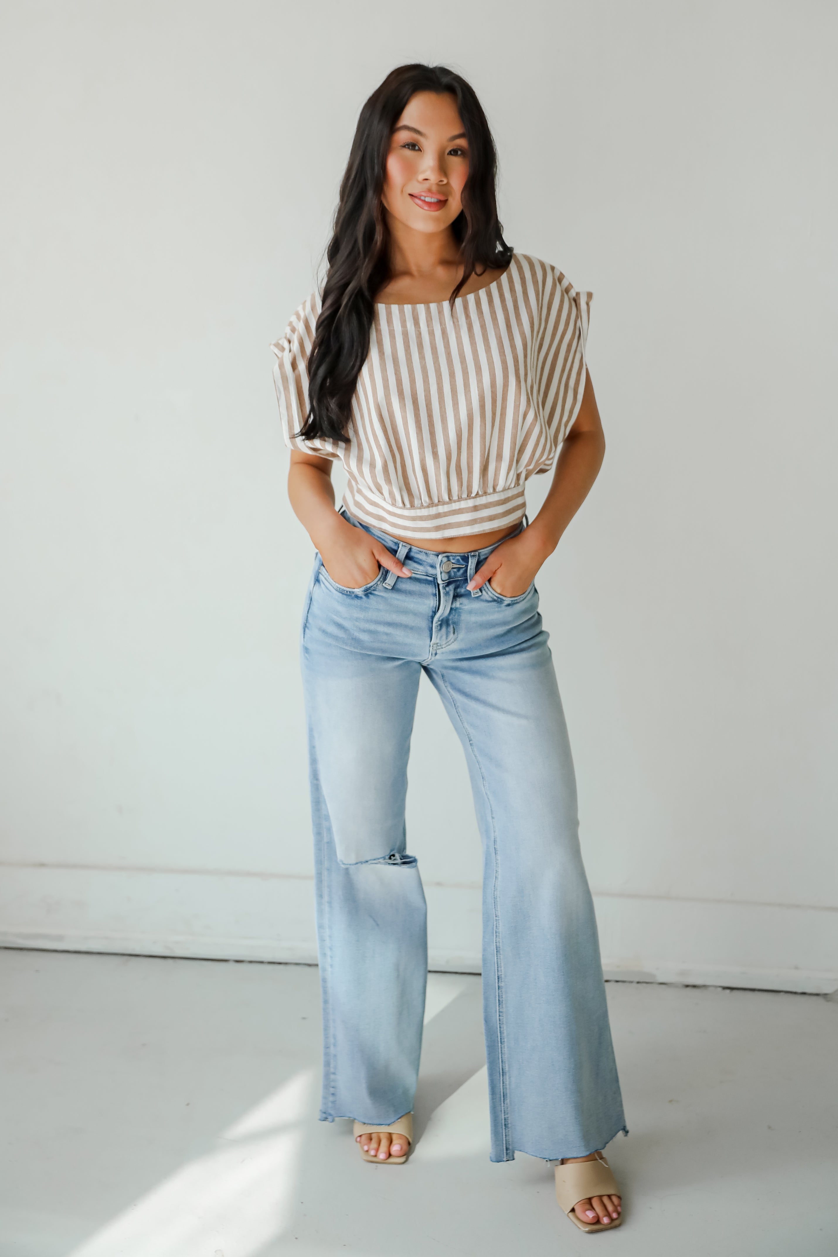 FINAL SALE - Trendy Match Taupe Striped Crop Top