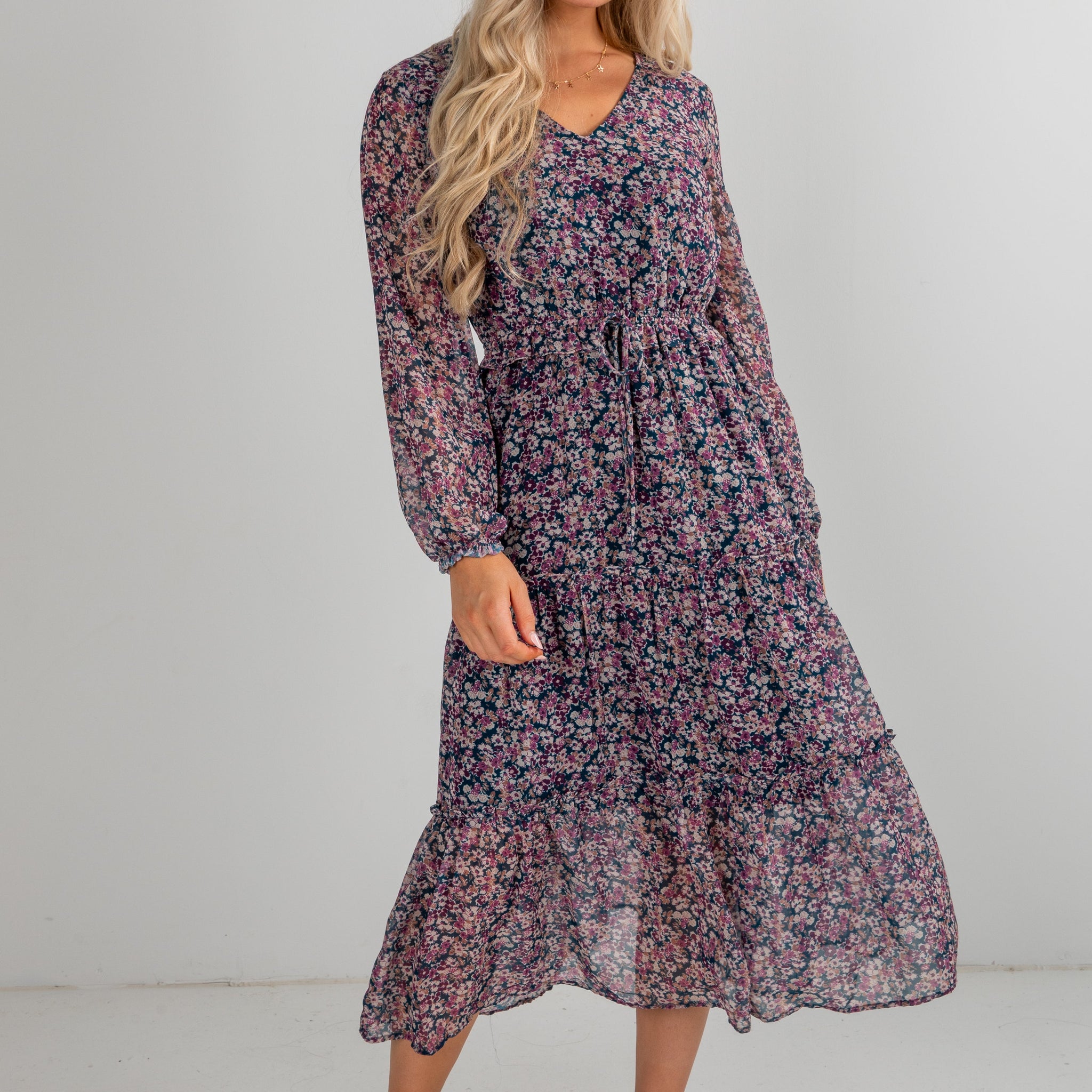 Giving You My Heart Teal Floral Midi Dress