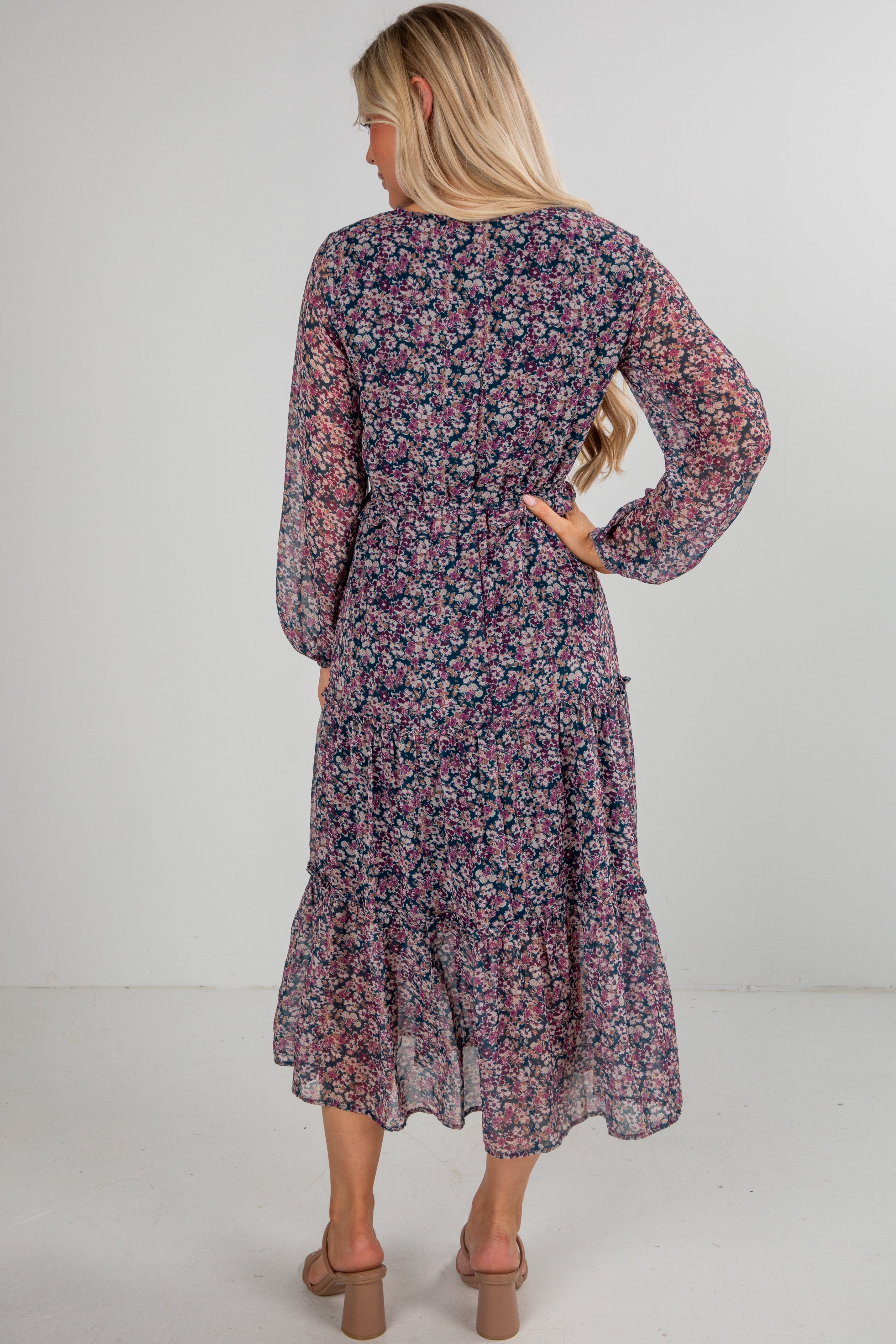 Giving You My Heart Teal Floral Midi Dress