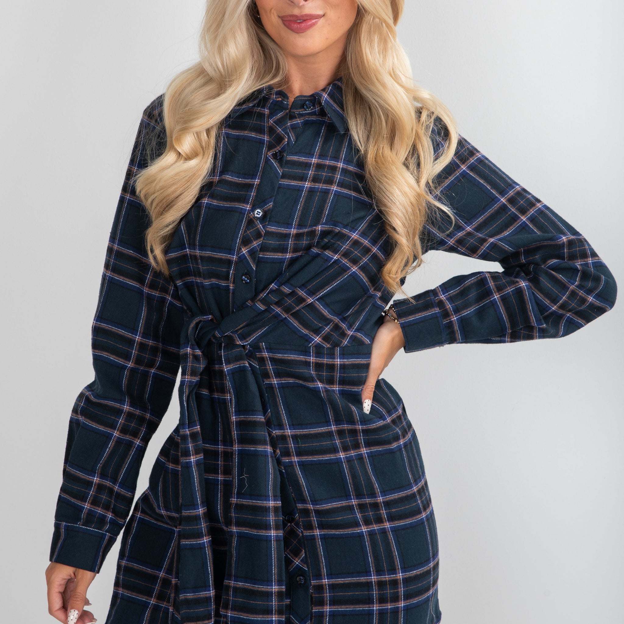 Calling On You Teal Plaid Flannel Mini Dress