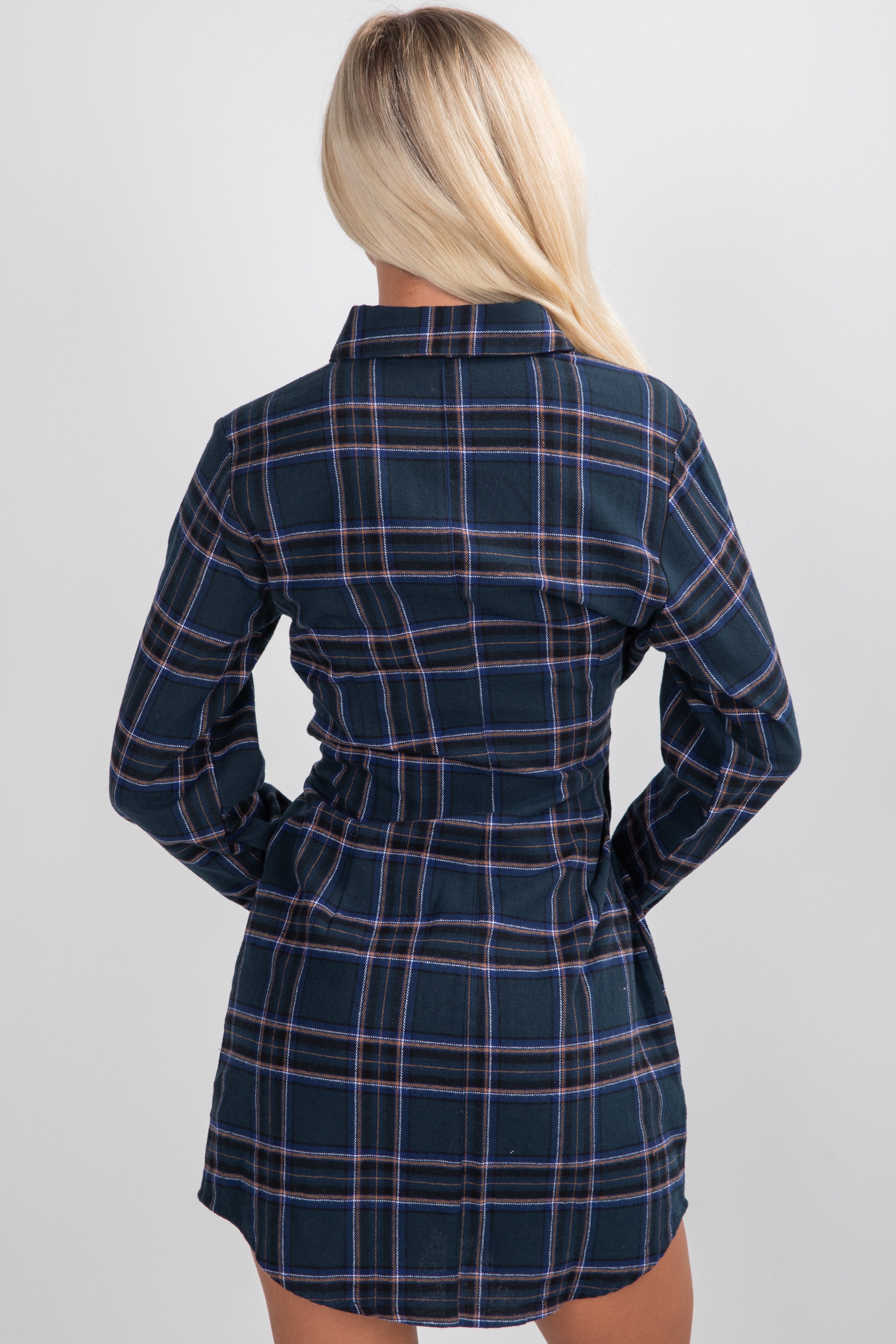 Calling On You Teal Plaid Flannel Mini Dress