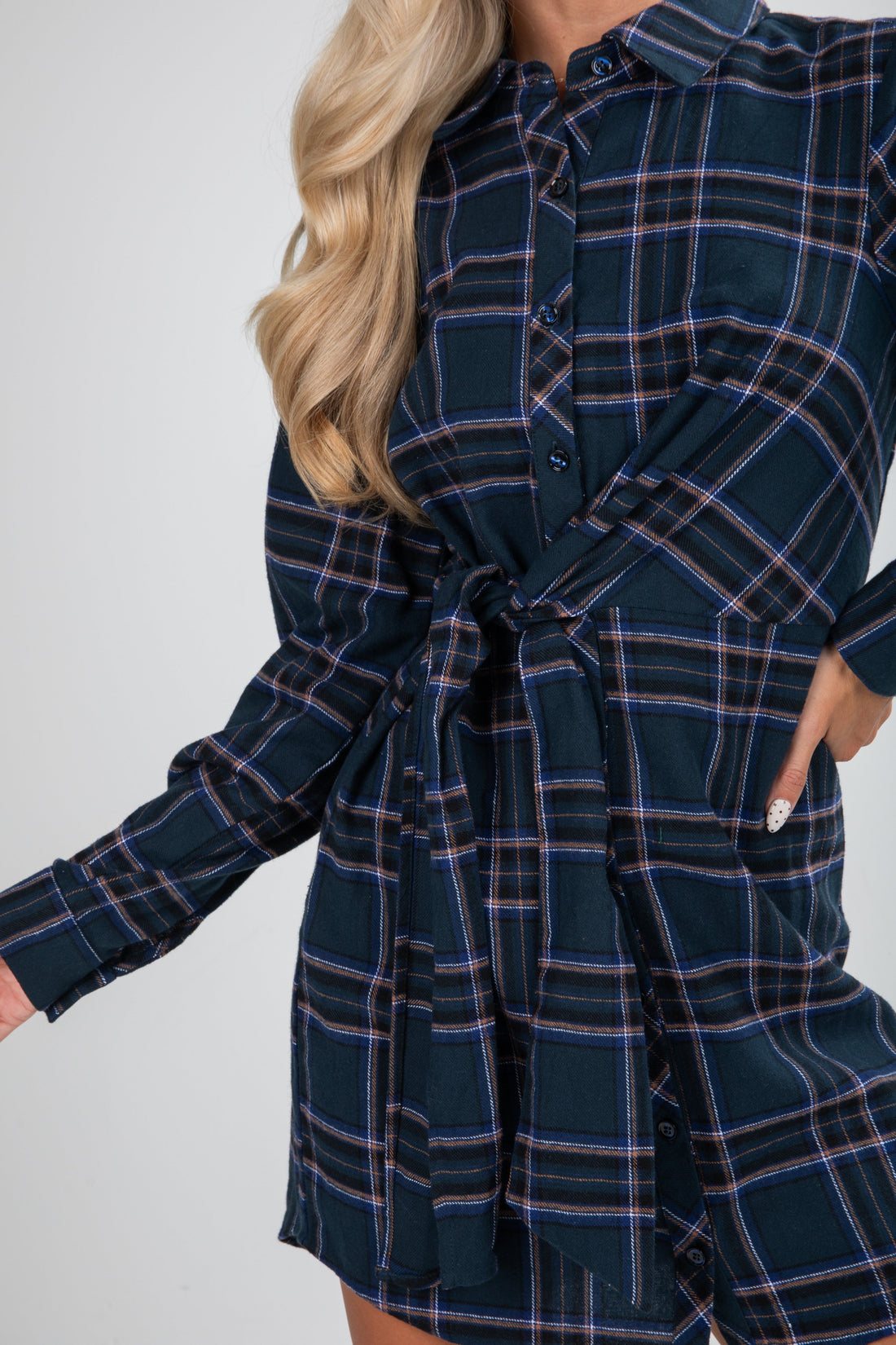 Calling On You Teal Plaid Flannel Mini Dress