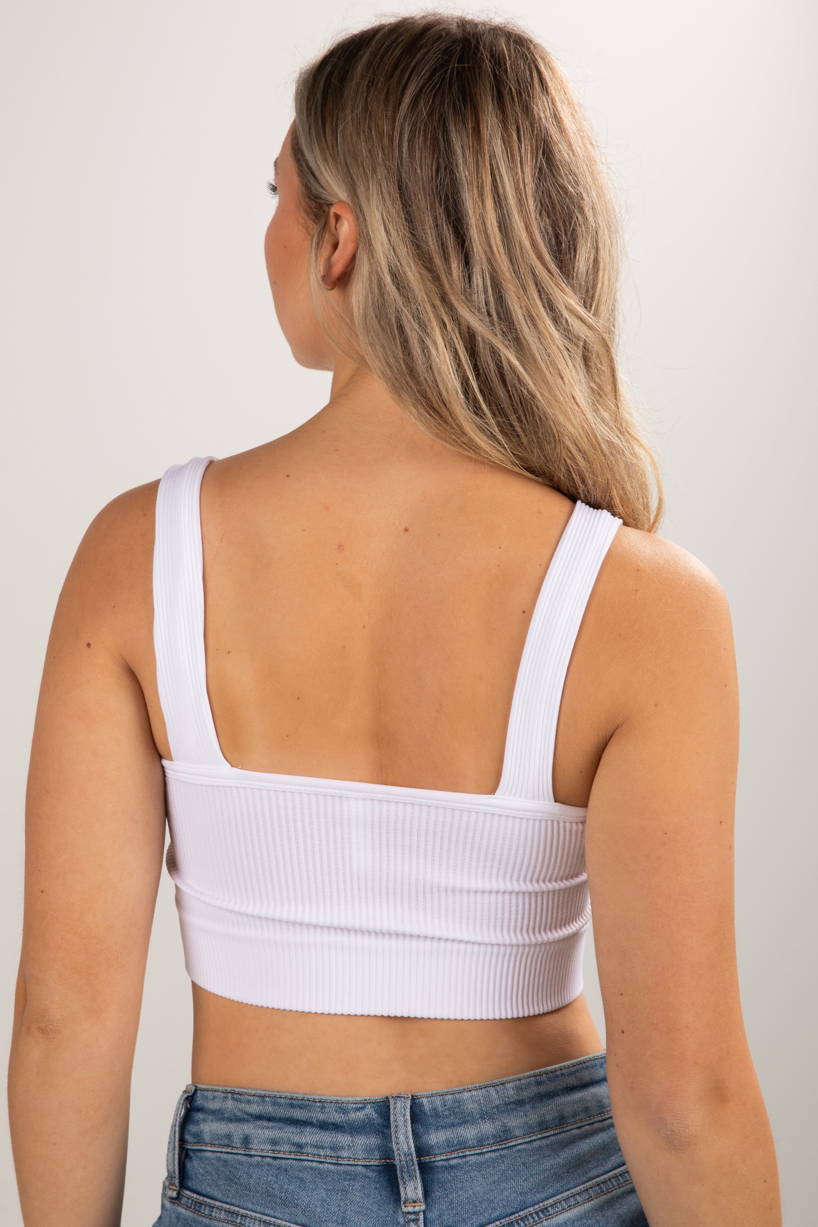 White Seamless Ribbed Padded Cropped Tank