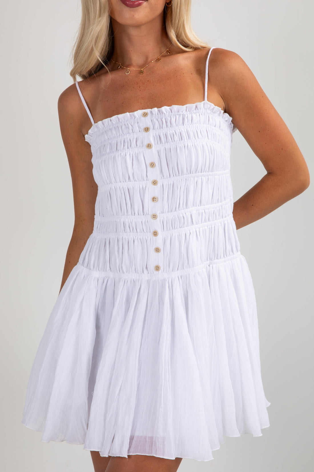 FINAL SALE - Sweetheart Glam White Smocked Mini Dress