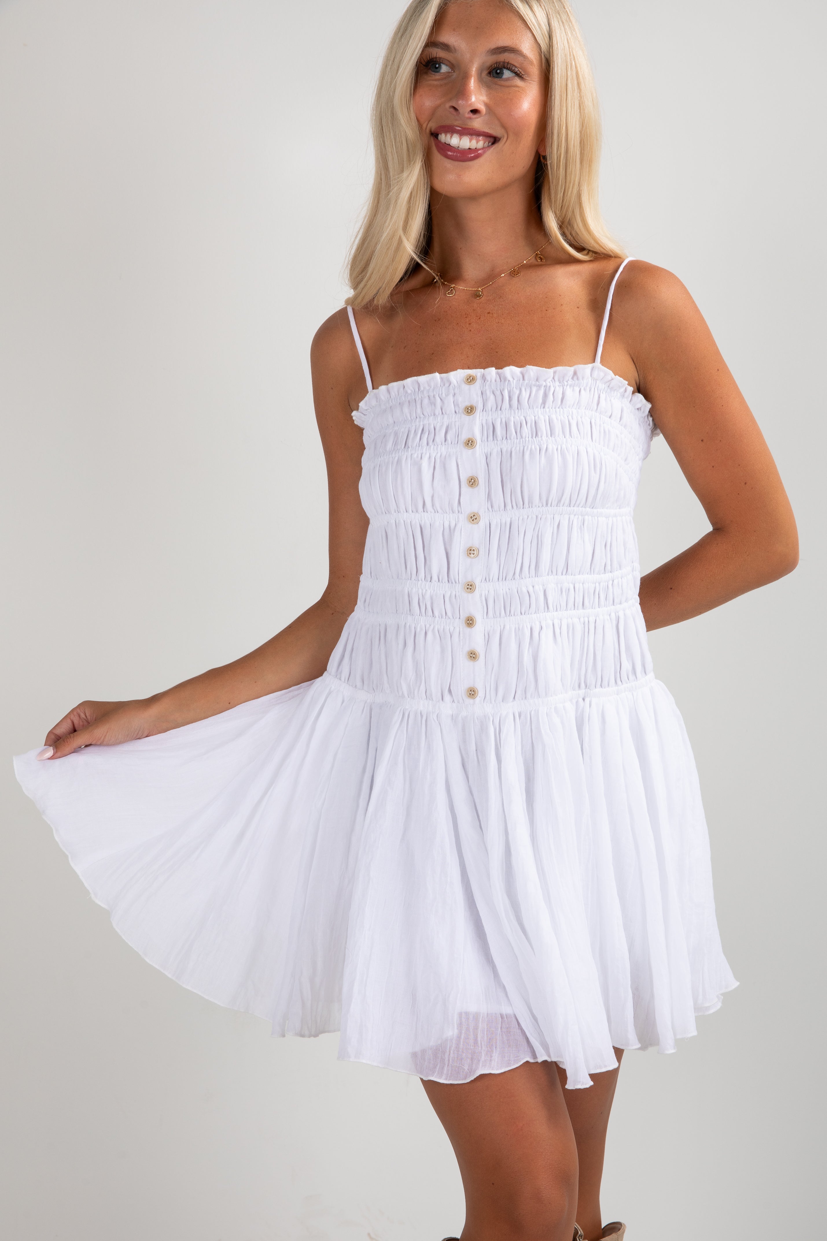 FINAL SALE - Sweetheart Glam White Smocked Mini Dress