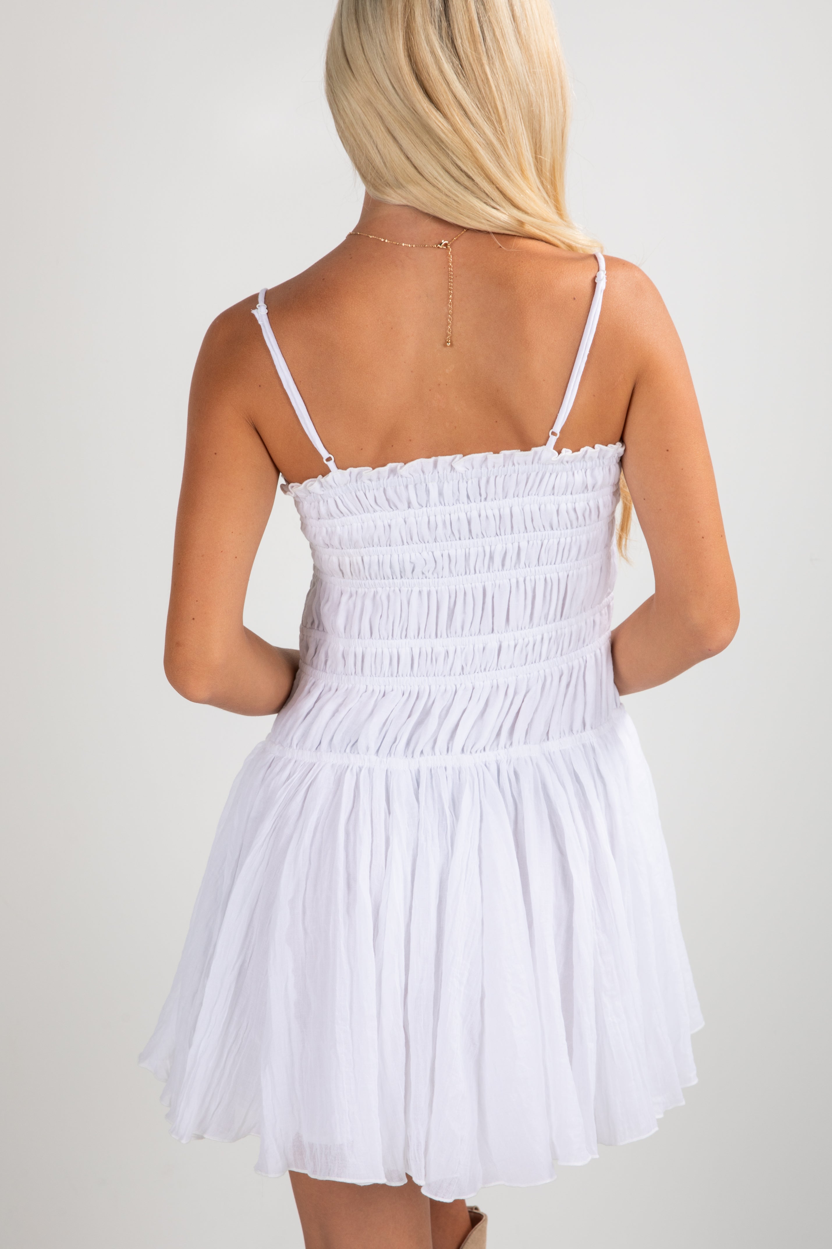 FINAL SALE - Sweetheart Glam White Smocked Mini Dress
